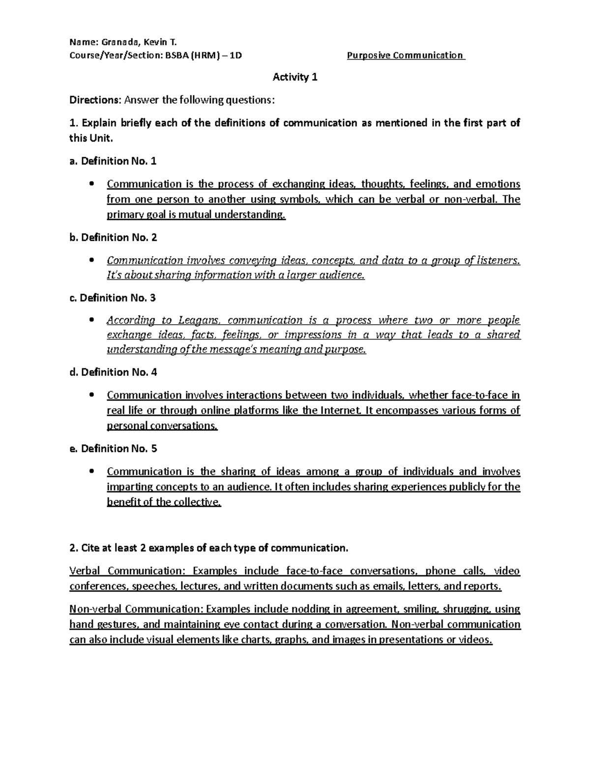 GE 5 UNIT 1 Activities - N/A. - Course/Year/Section: BSBA (HRM) – 1D ...