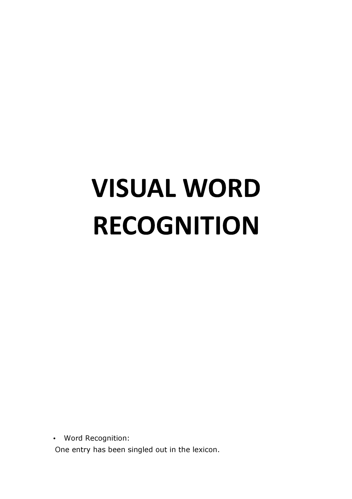 essay on visual word recognition