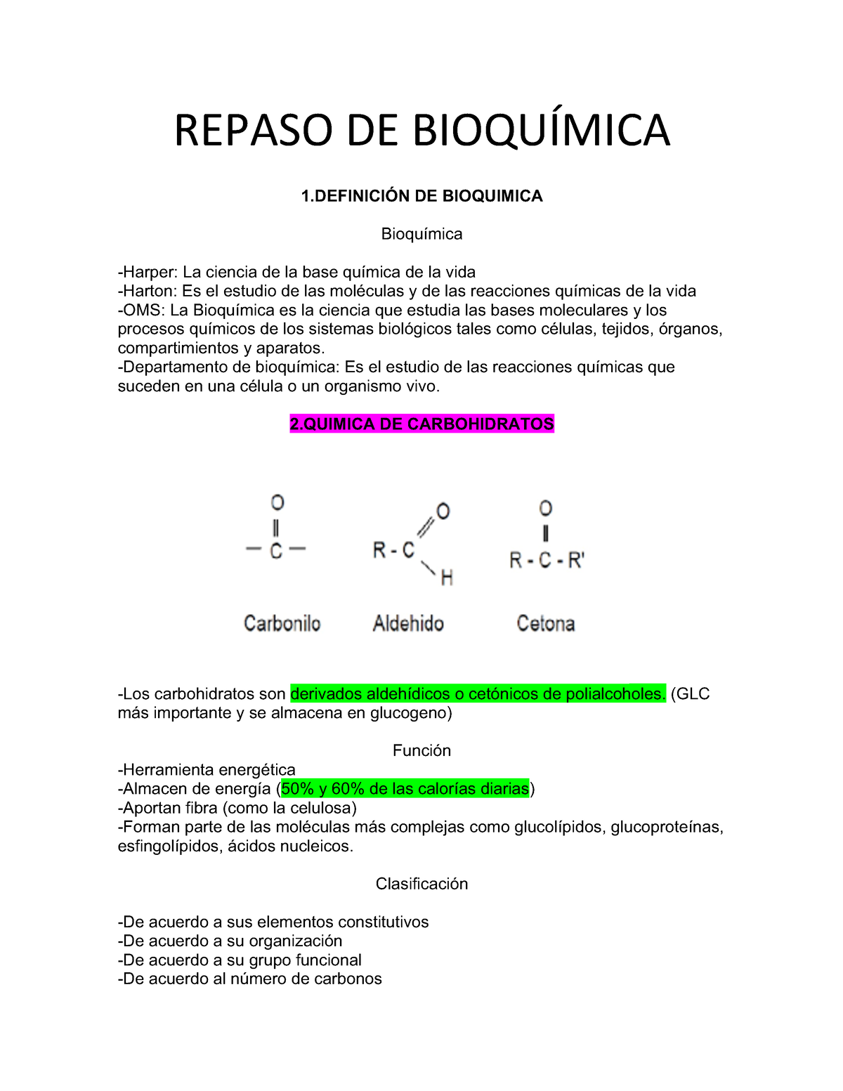 Repaso DE BioquíMICA 1 Parcial - REPASO DE BIOQUÍMICA 1ÓN DE BIOQUIMICA ...