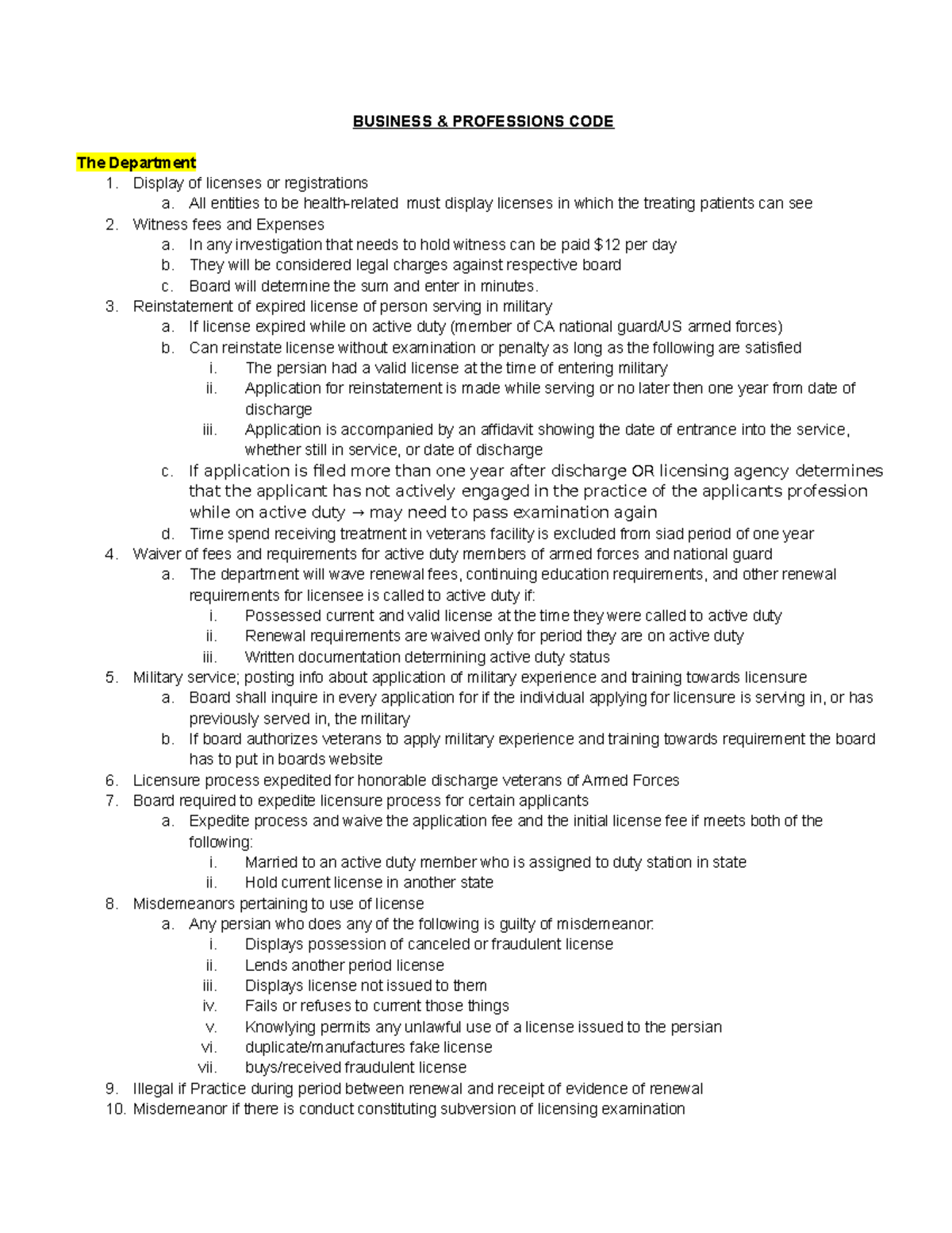 Cal Law California law exam BUSINESS & PROFESSIONS CODE The