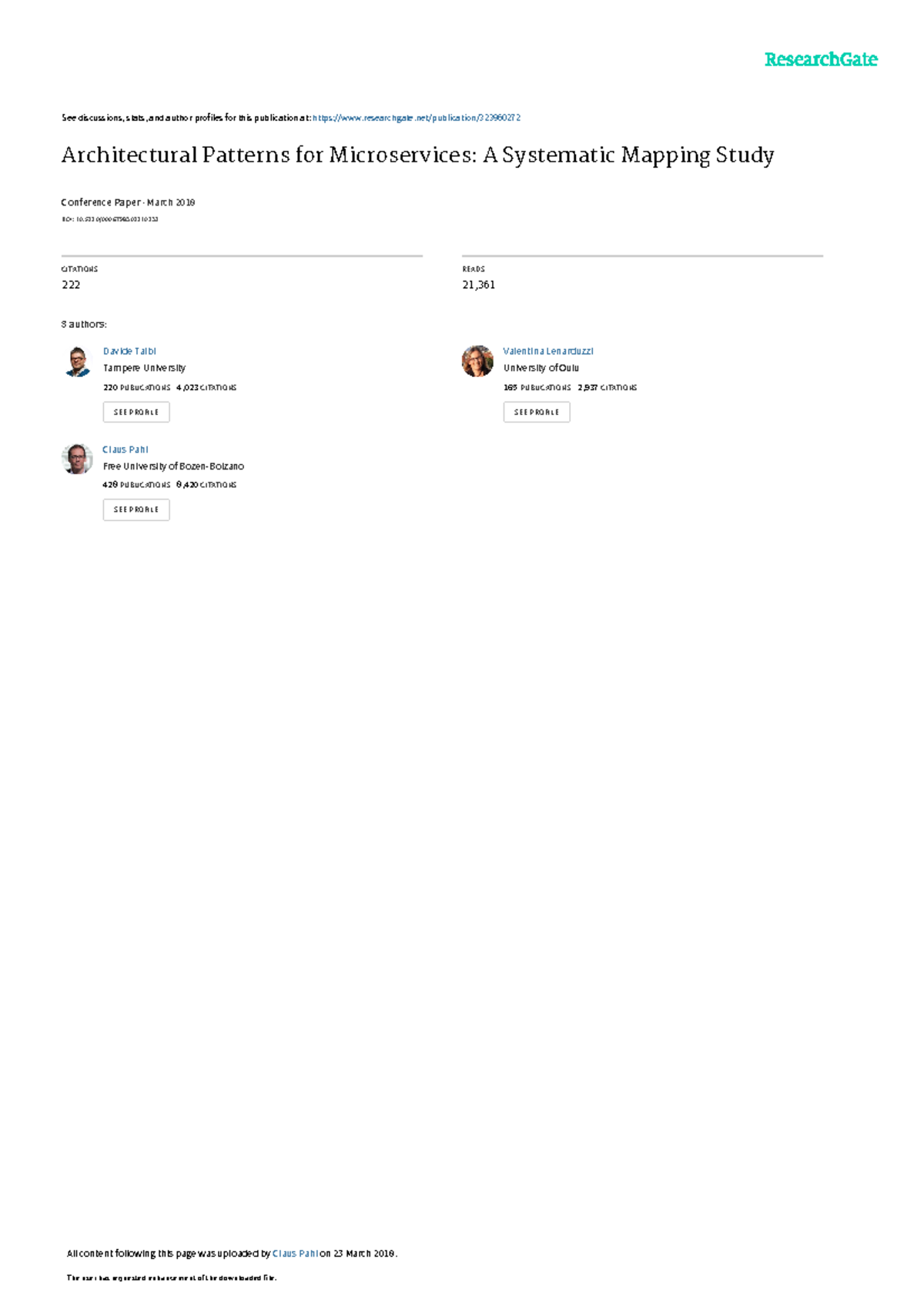 Architectural Patterns for Microservices- A Systematic Mapping Study ...