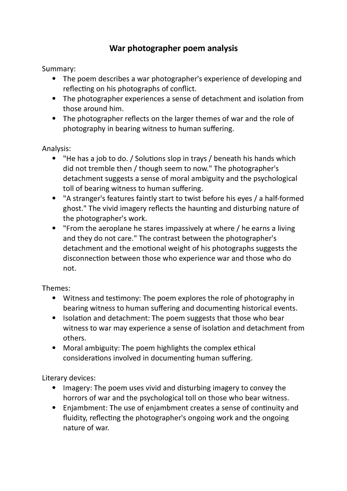 War photographer poem analysis - War photographer poem analysis Summary ...