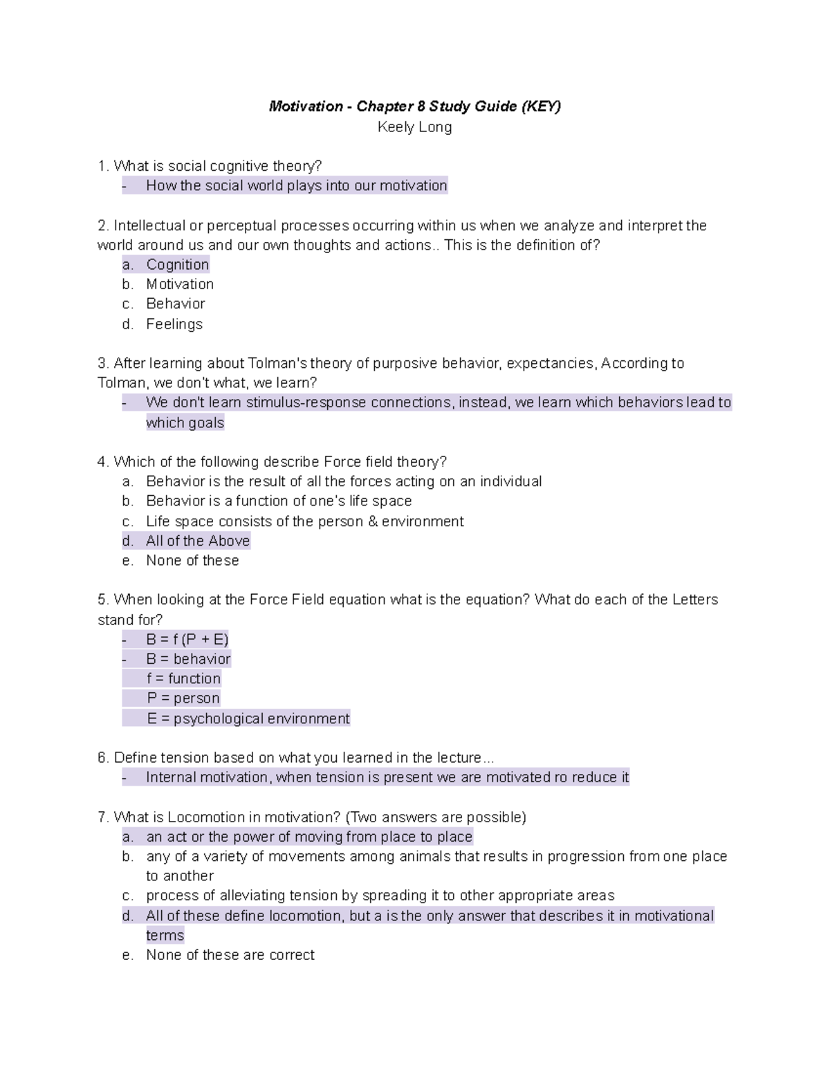 Motivation - Chapter 8 Study Guide (KEY) - . This is the definition of ...