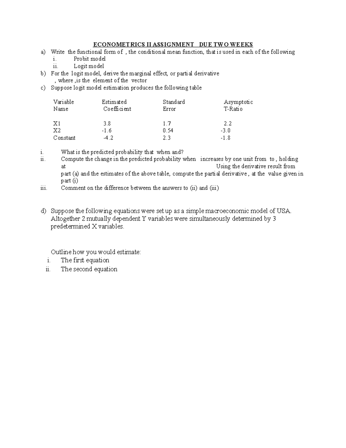 assignment of econometrics