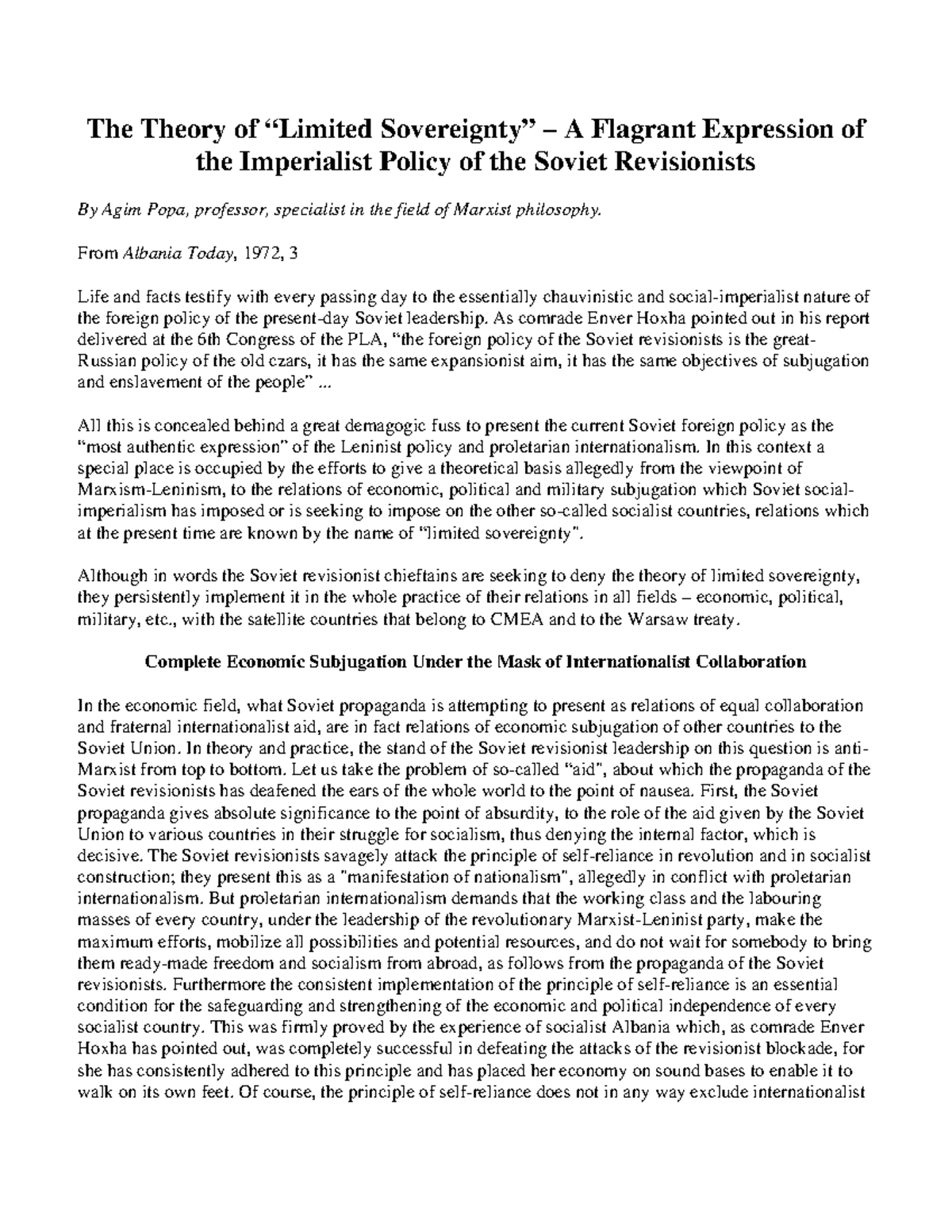 Albania-14 - Noje - The Theory of “Limited Sovereignty” – A Flagrant ...