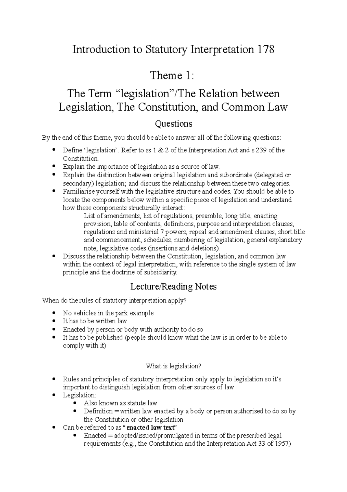 Law of Persons 144 Notes - Introduction to Statutory Interpretation 178 ...