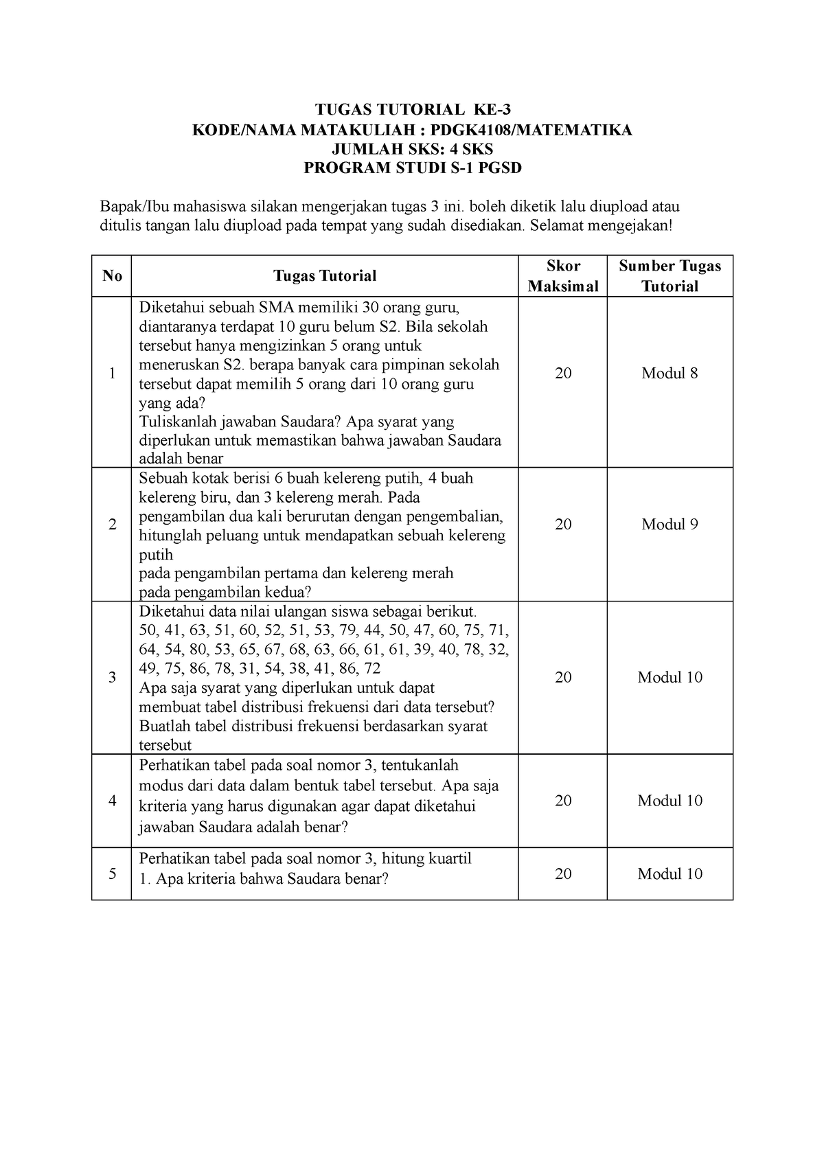 Tugas Tutorial 3 PDGK4108 - TUGAS TUTORIAL KE- KODE/NAMA MATAKULIAH ...