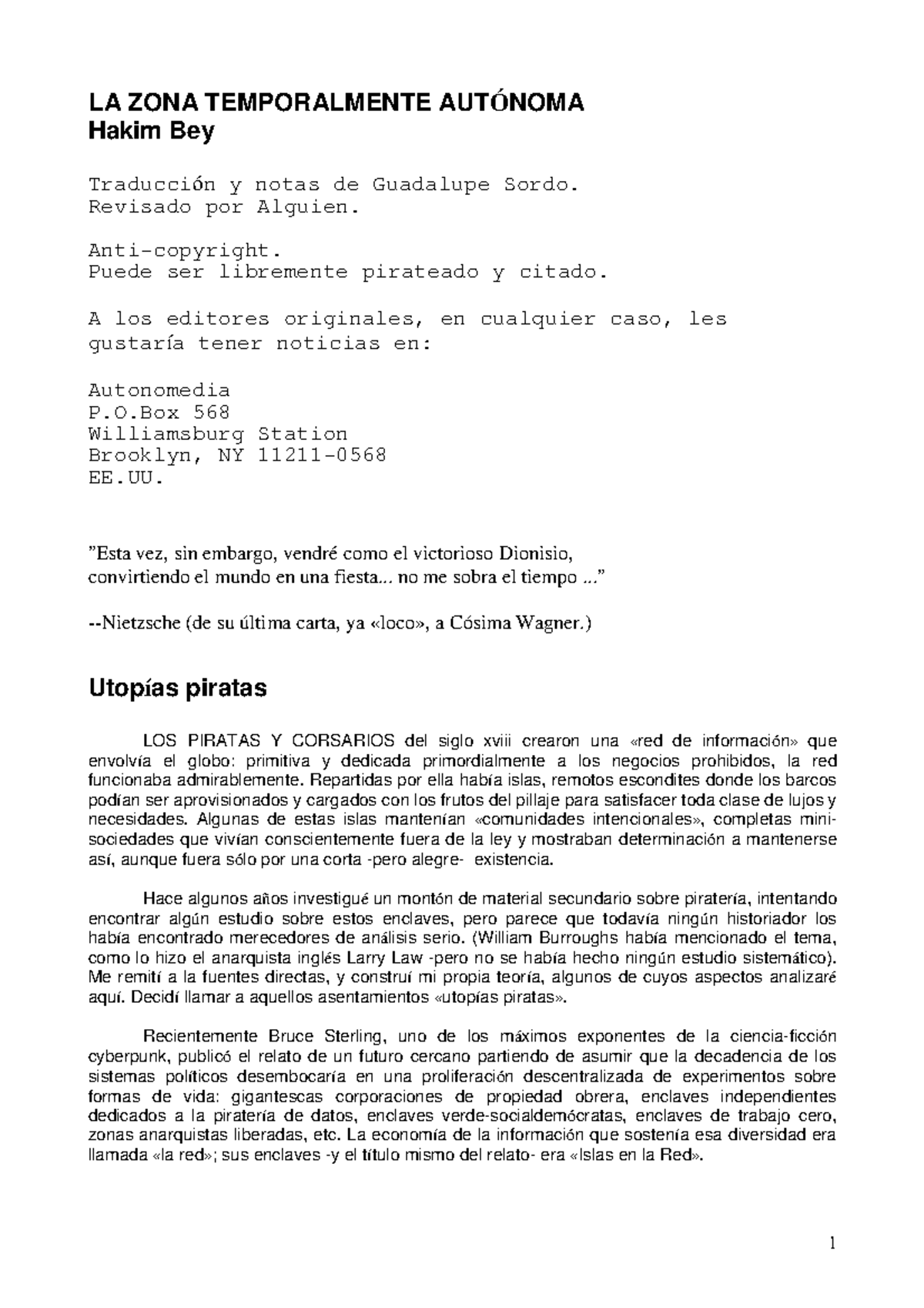 Taz BEY La zona temporalmente autónoma - LA ZONA TEMPORALMENTE AUTÓNOMA ...