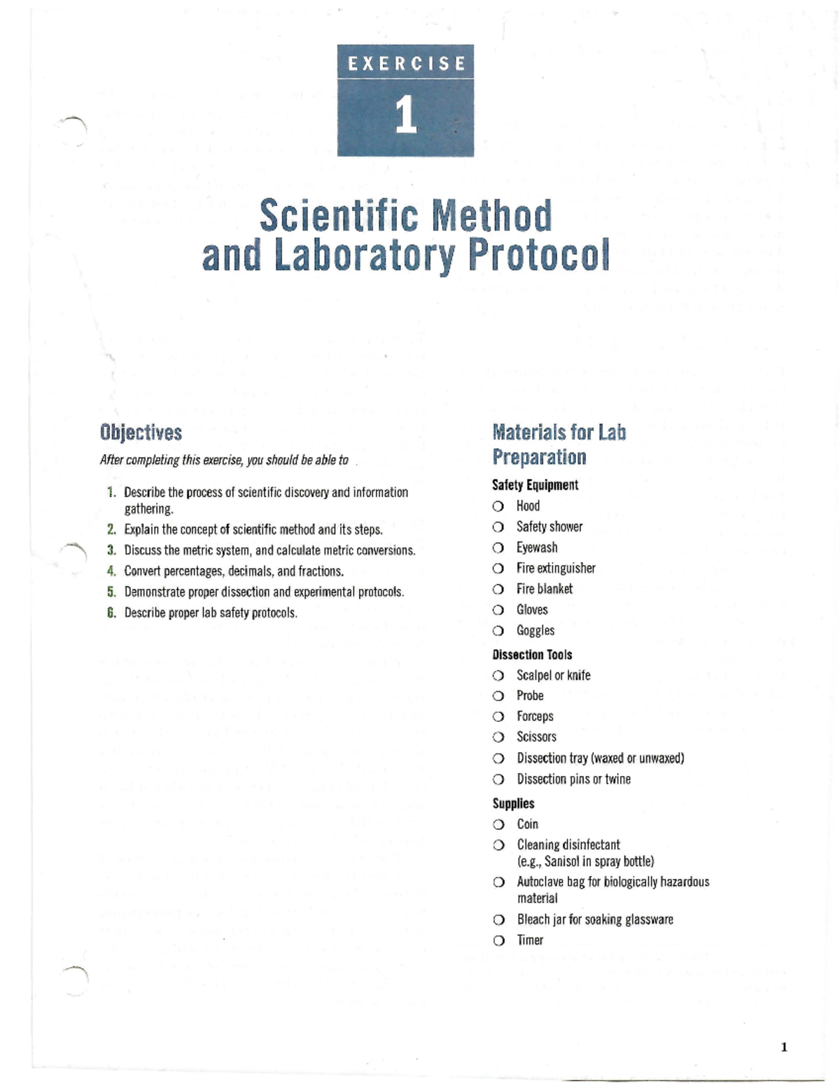 Lab 1 - is a lab - EXERCISE Scientific Method and Laboratory Protocol ...