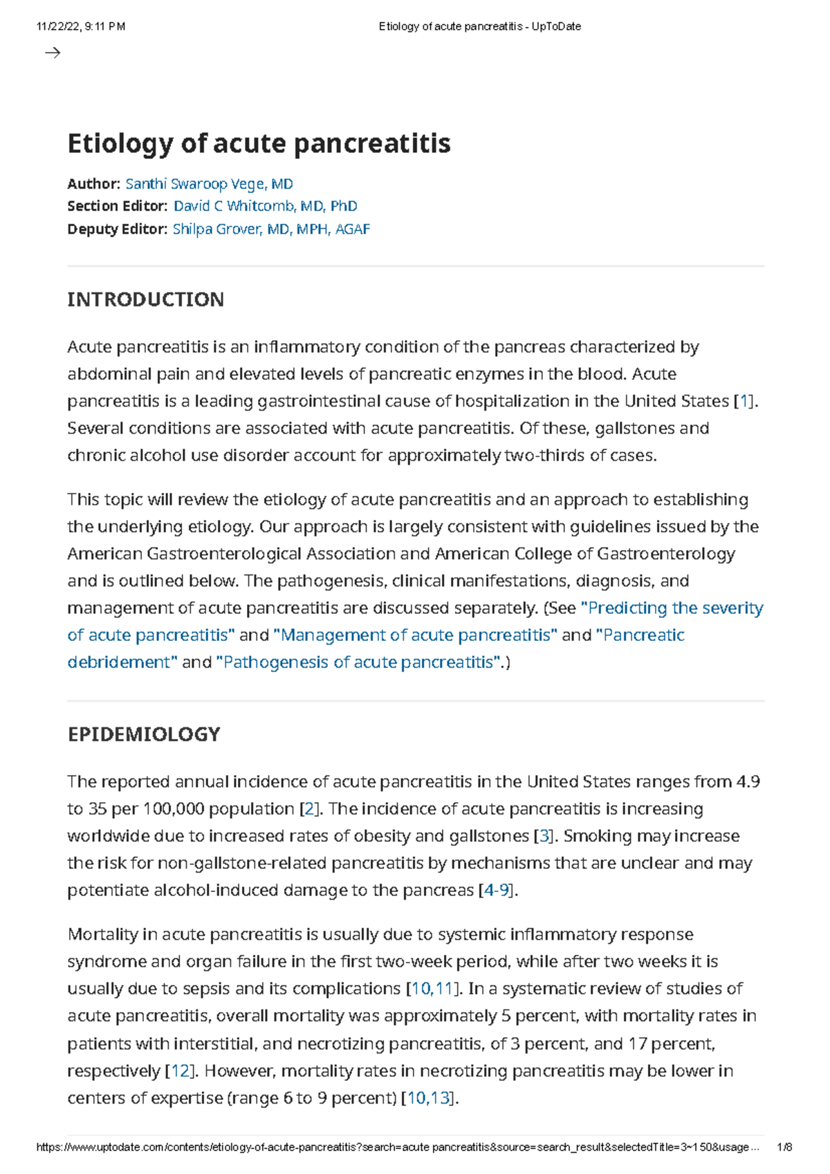 Etiology of acute pancreatitis Up To Date Etiology of acute