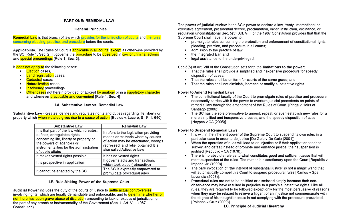 Remedial law reviewer - bar review notes in civ pro - PART ONE ...