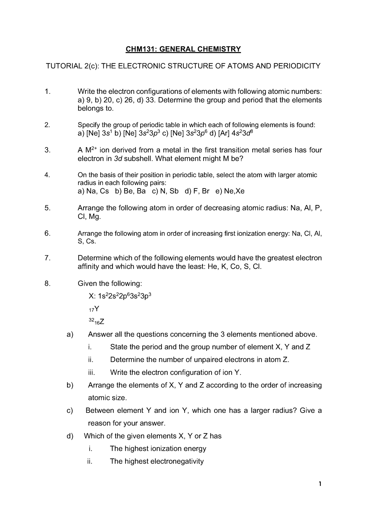 Tutorial Chapter 2c-1 - Chap 2 - 1 CHM131: GENERAL CHEMISTRY TUTORIAL 2 ...