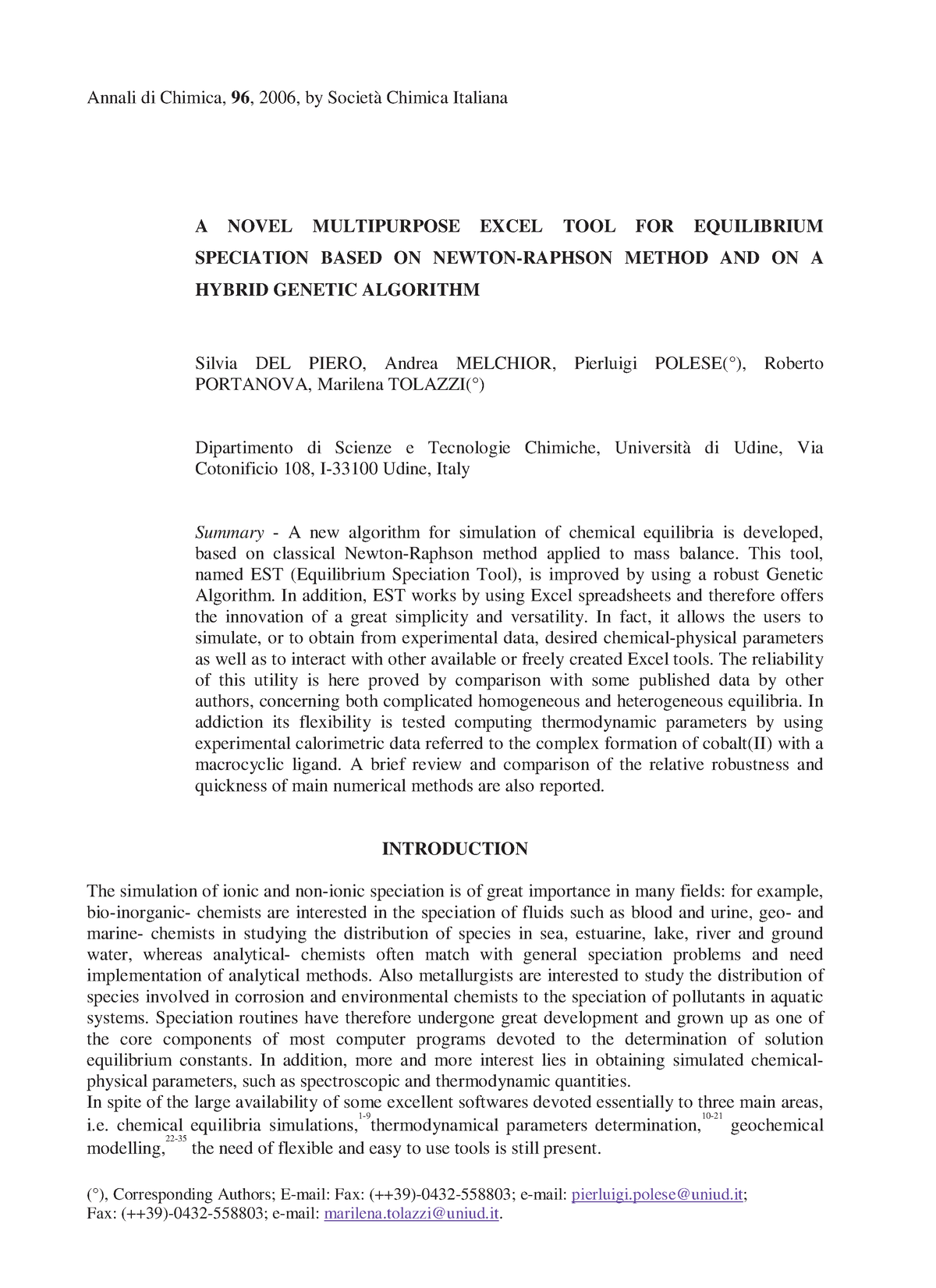 A Novel Multipurpose Excel Tool for Equi - Annali di Chimica, 96 , 2006 ...