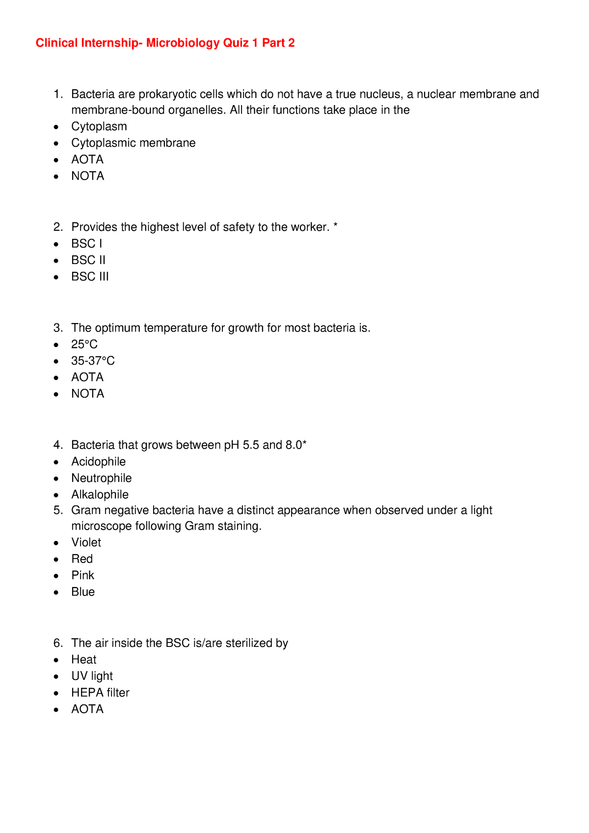 Clinical Internship- Microbiology Quiz 1 Part 2 - Bacteria Are ...