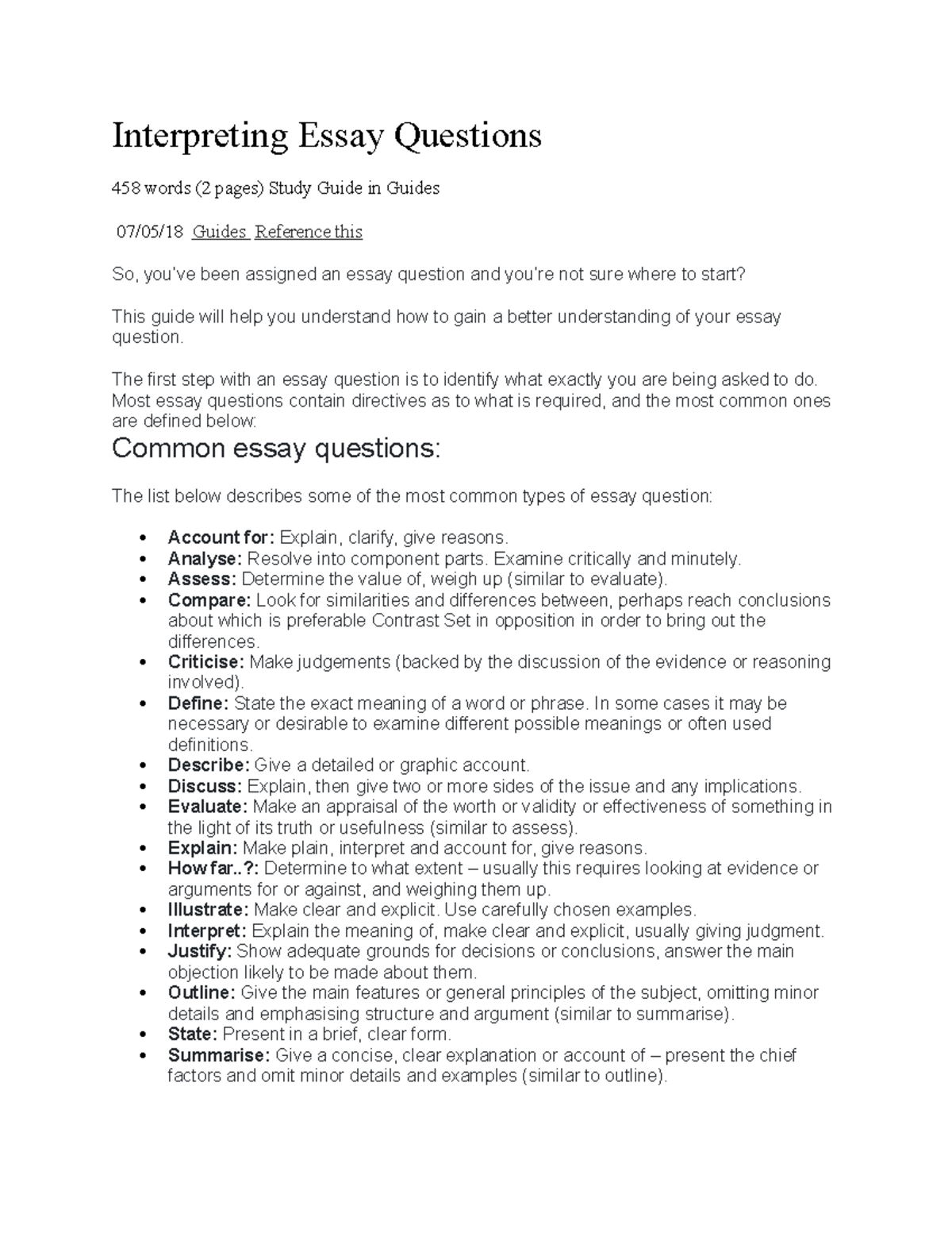 Essay writing 8) - yyyyyyyyyyyyyyyyy - Interpreting Essay Questions 458 ...