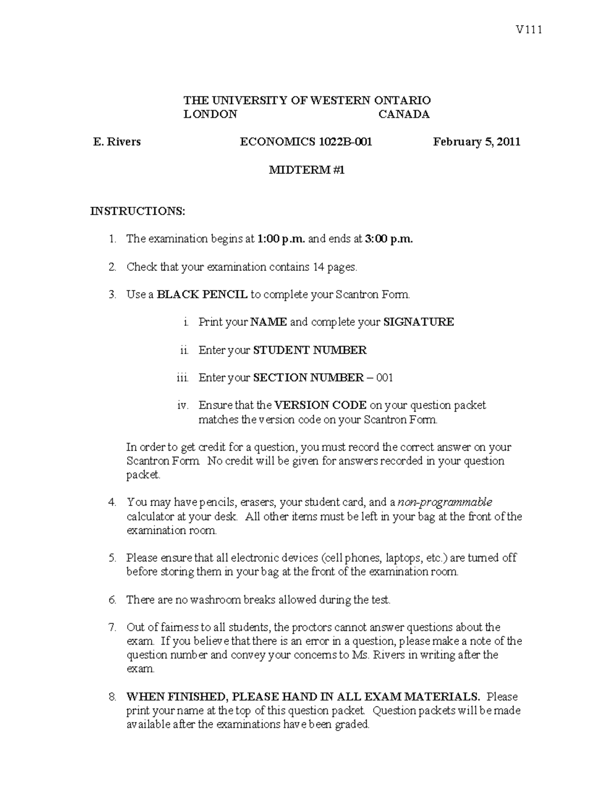 Midterm 5 February 2011, questions and answers - THE UNIVERSITY OF ...
