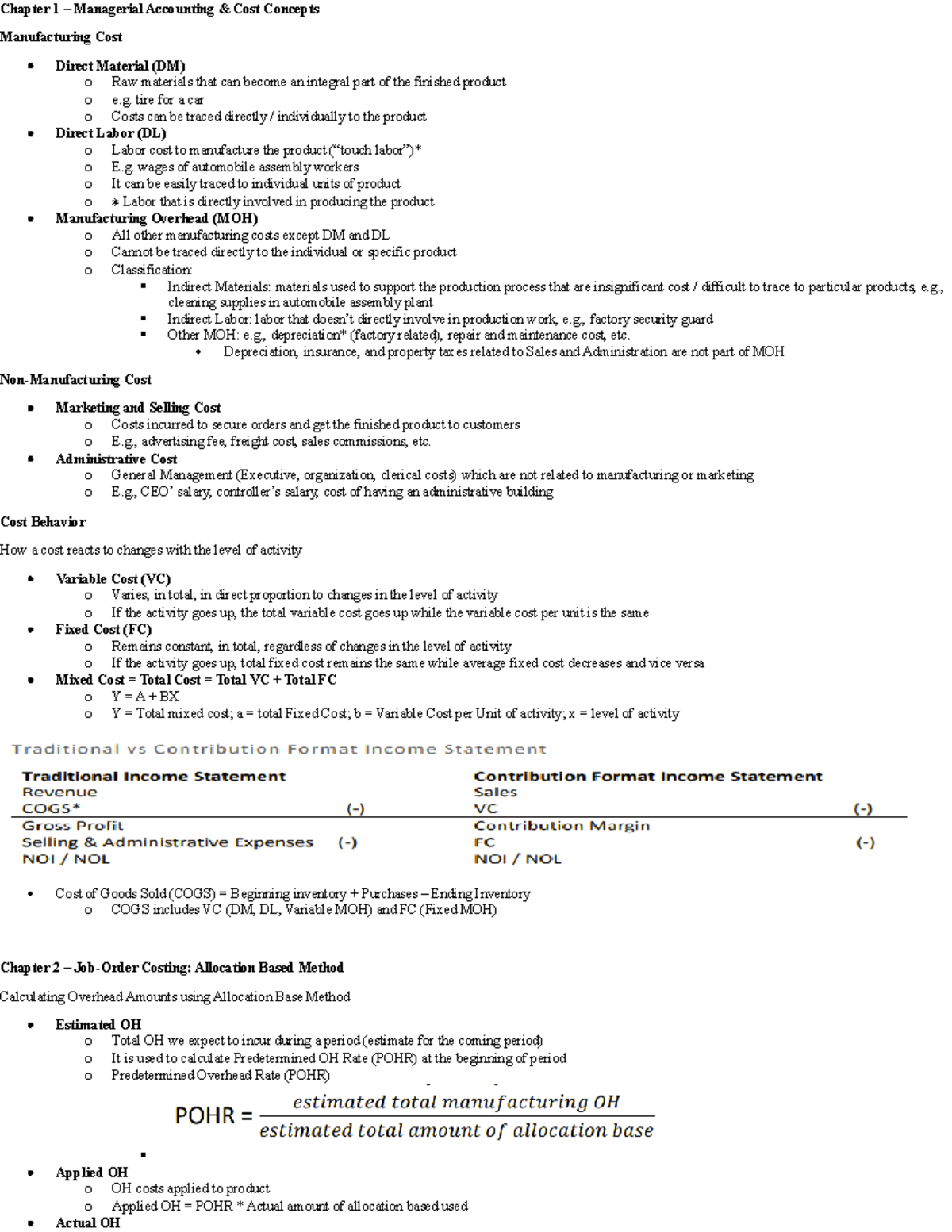 ACC 2203 Chapter 1 - Chapter 1 – Managerial Accounting & Cost Concepts ...