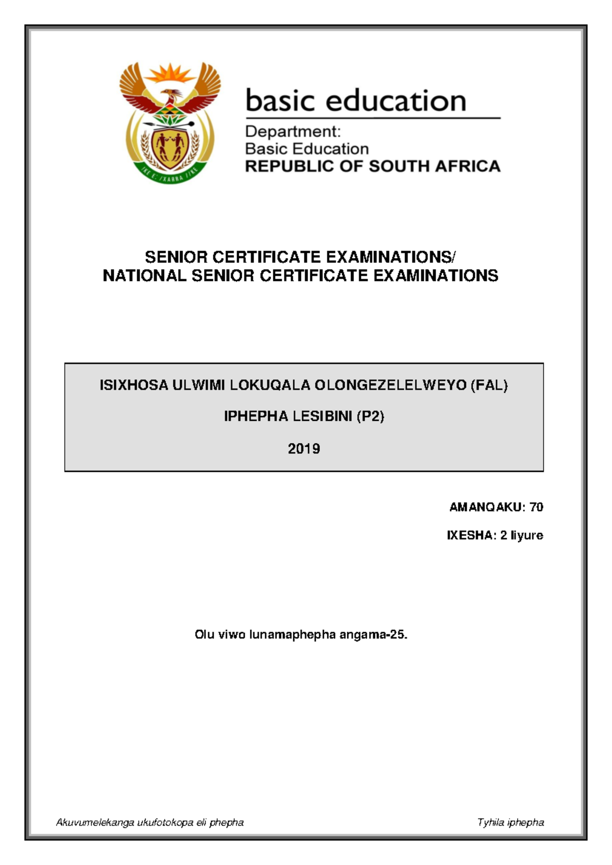 Isi Xhosa FAL P2 May-June 2019 - SENIOR CERTIFICATE EXAMINATIONS ...