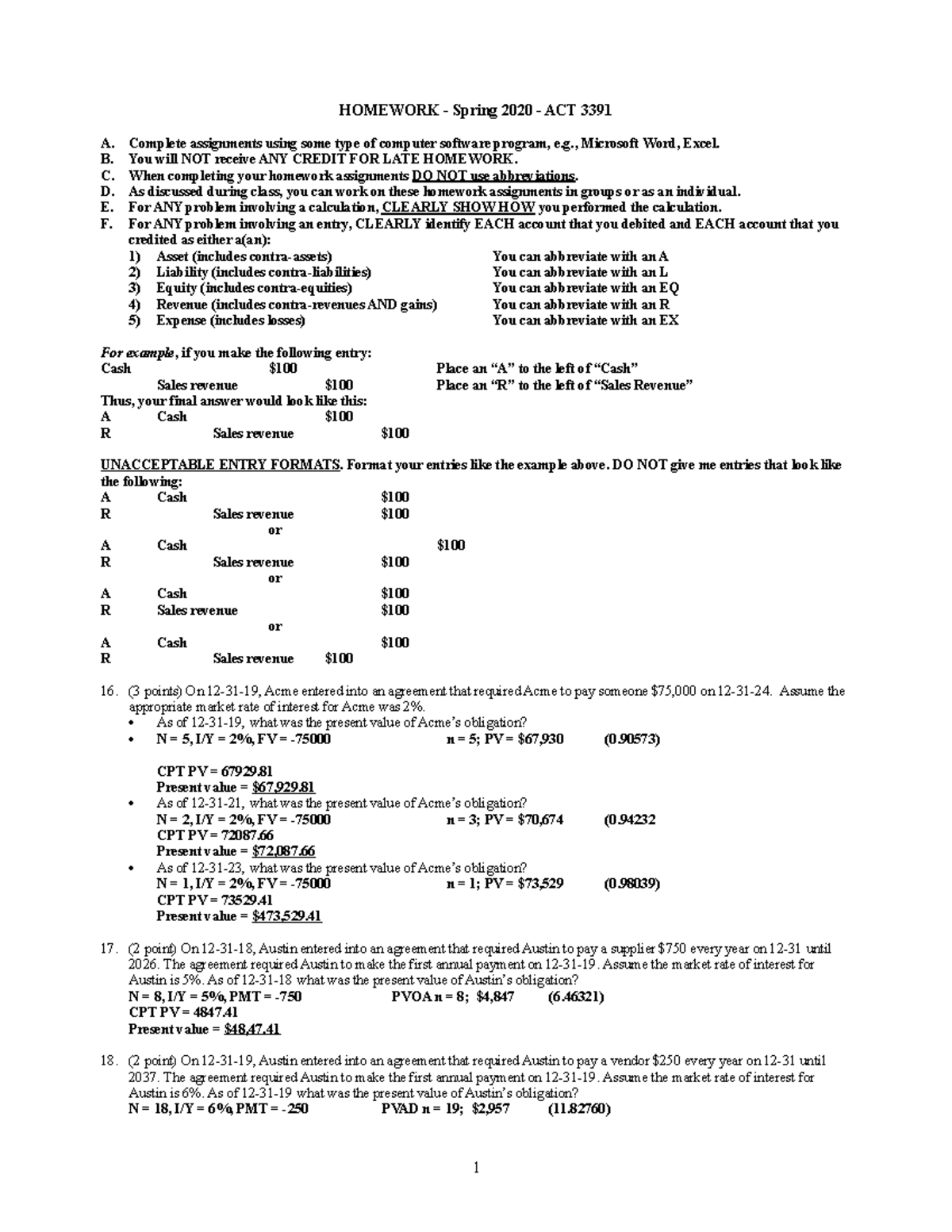 ACT3391HW#Nos16to33 - Homework - HOMEWORK - Spring 2020 - ACT 3391 A ...