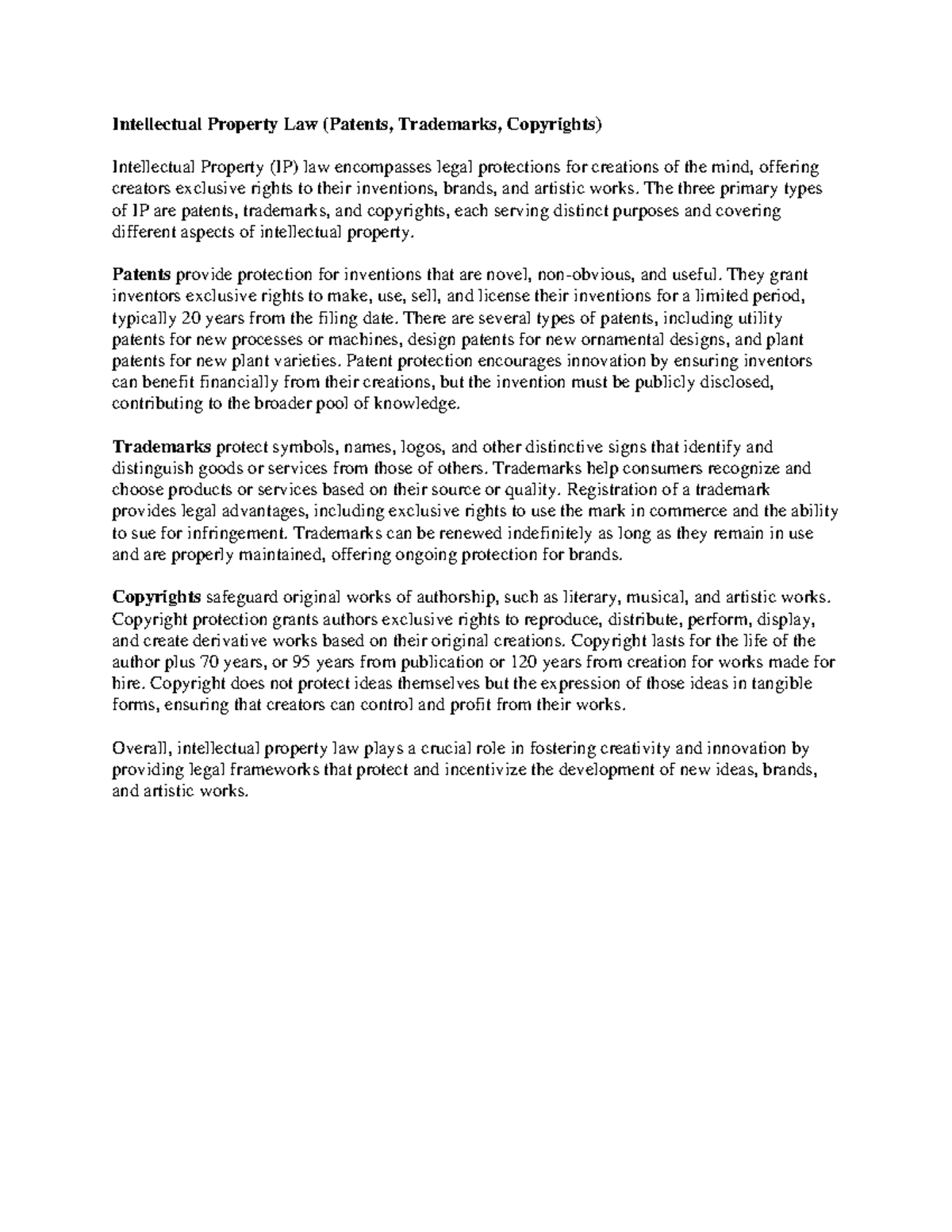 Intellectual Property Law - The three primary types of IP are patents ...
