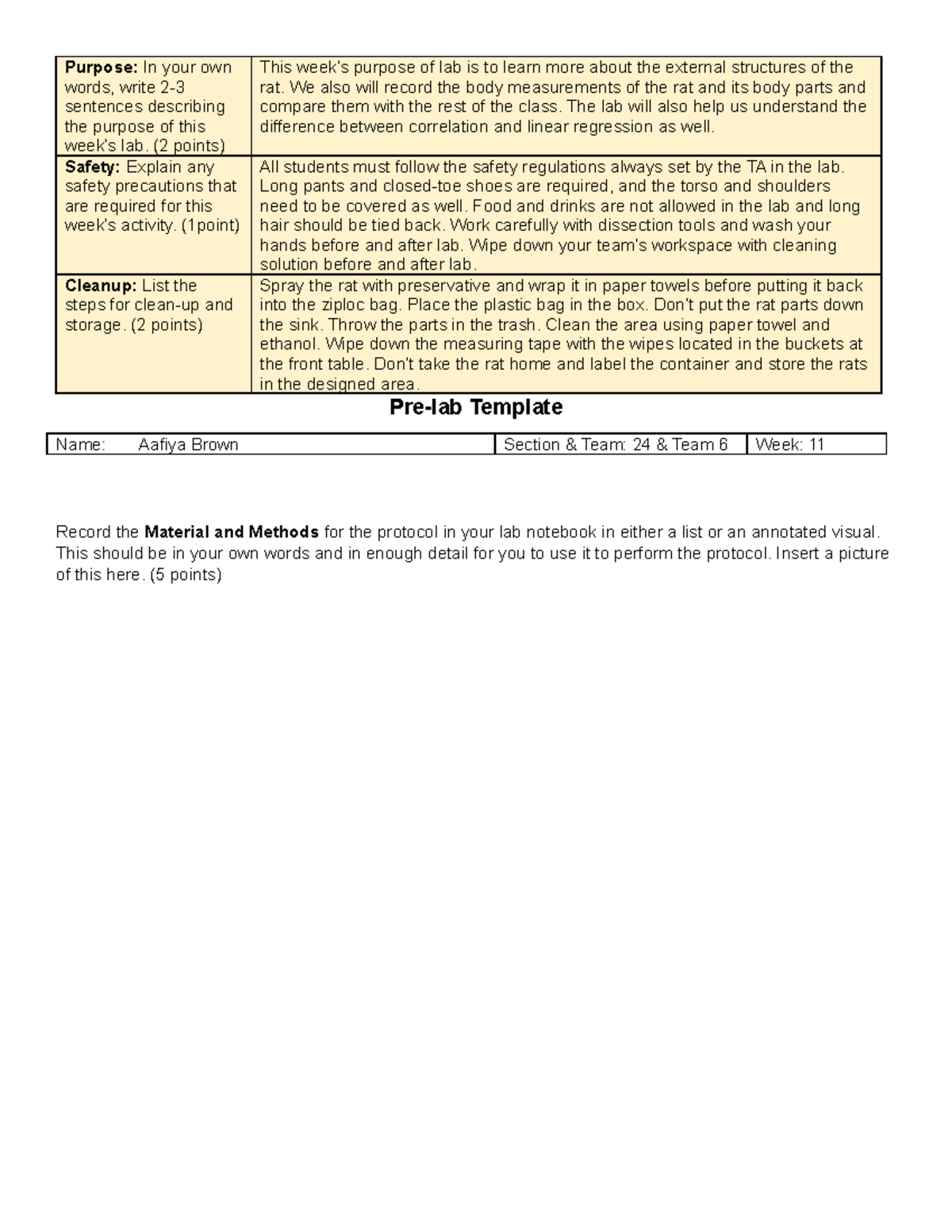 BIO 1106 Pre-lab Assignment (Week 11) - Purpose: In your own words ...
