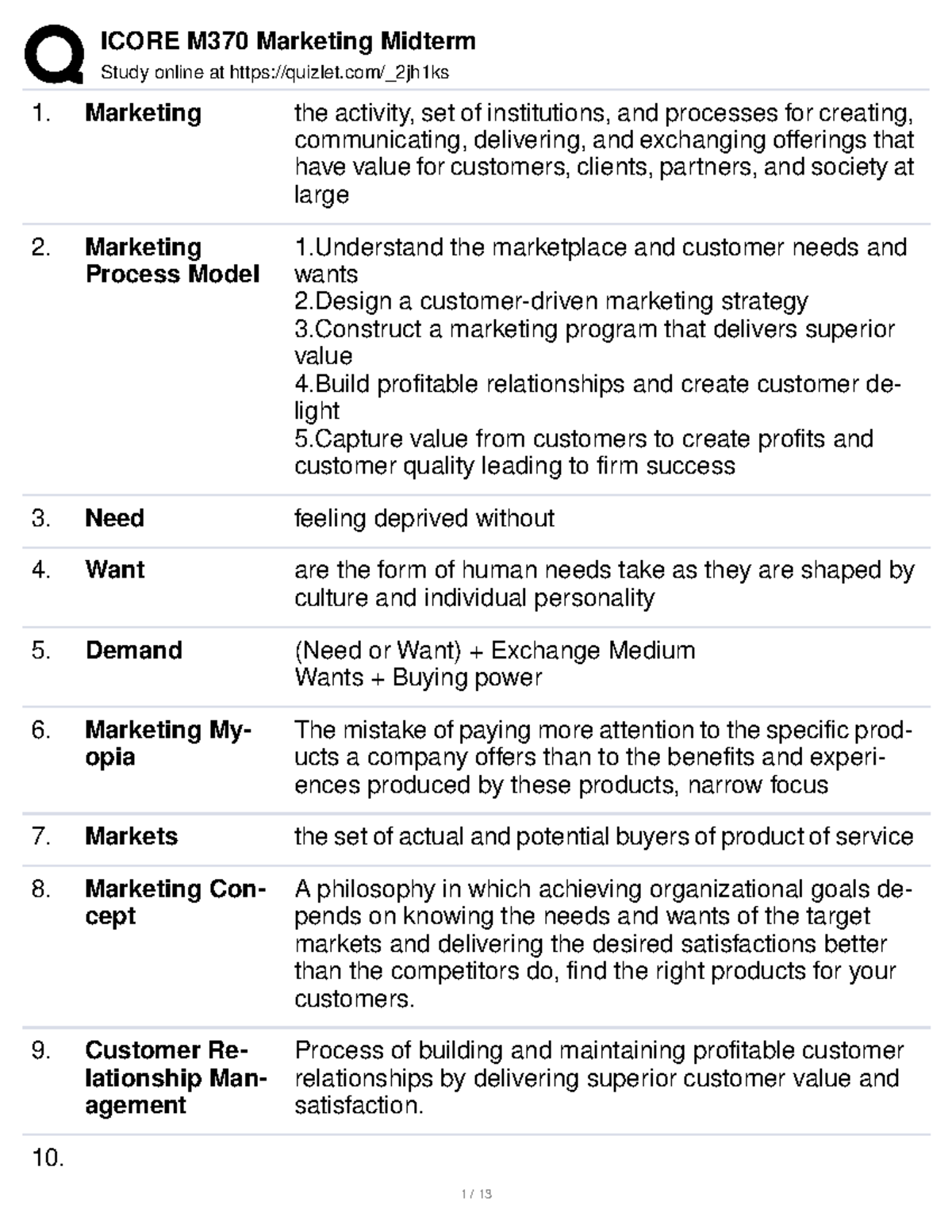 Icore M370 Marketing Midterm - Study online at quizlet/_2jh1ks ...