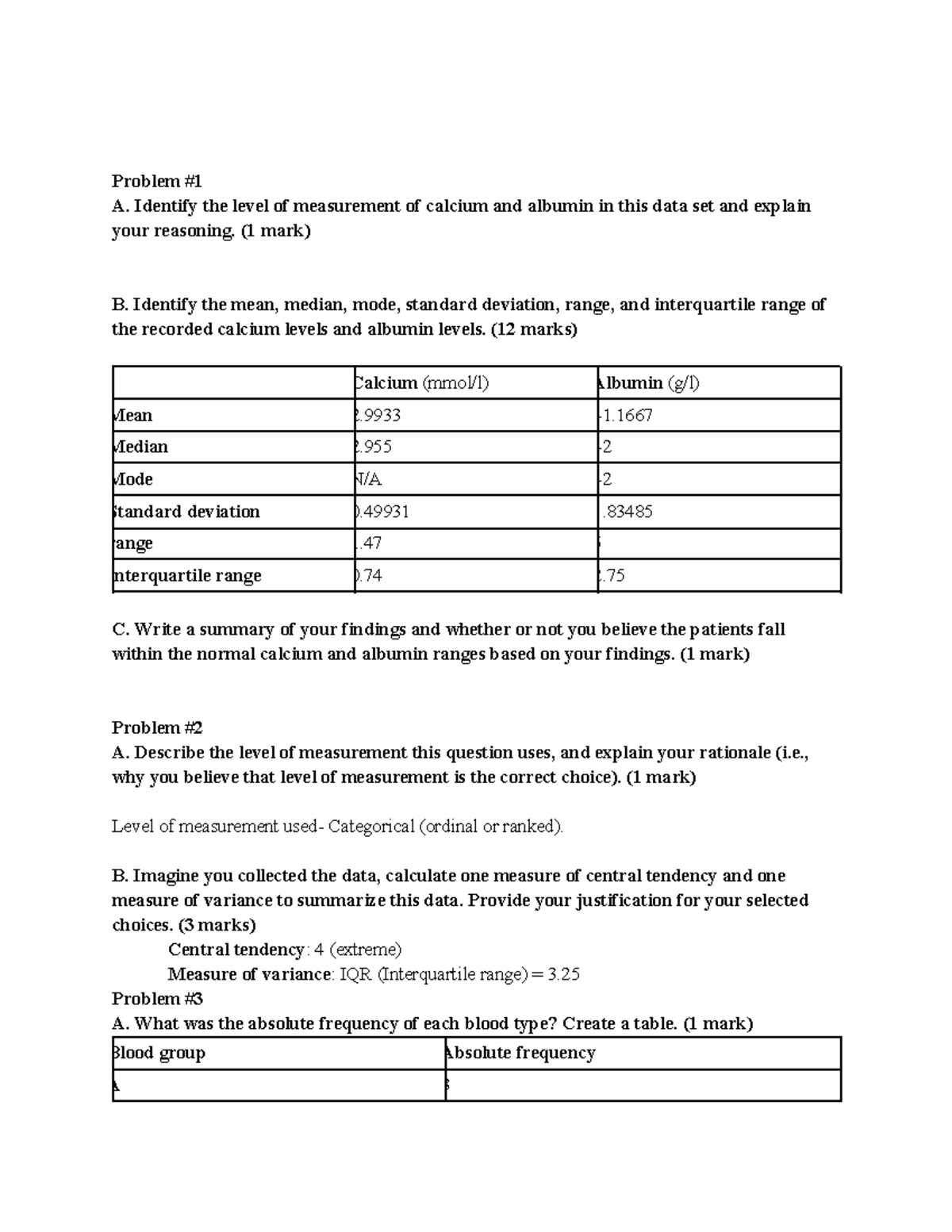 Untitled document - questions - Problem # A. Identify the level of ...