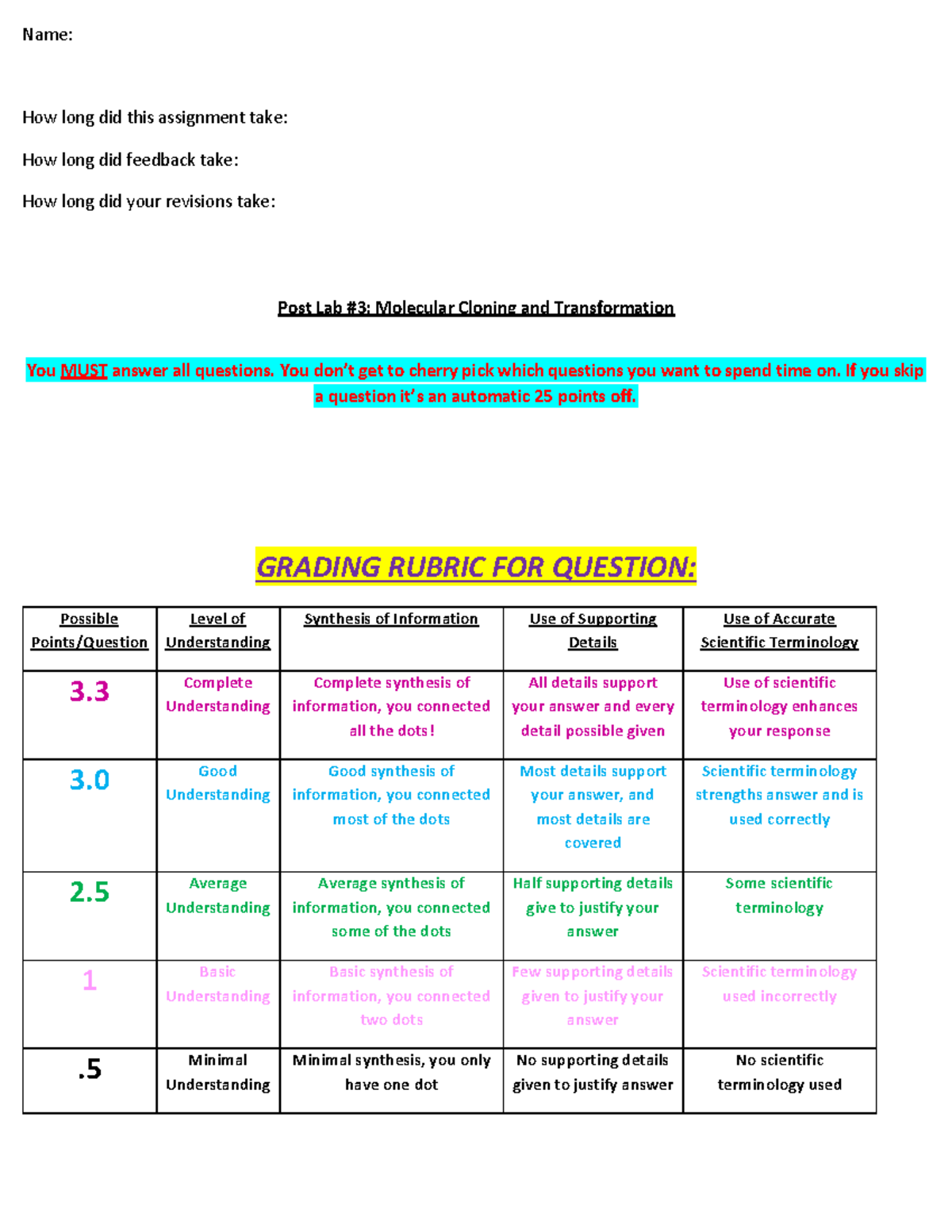 Postlab 3cloningand Transformation Auto Recovered Name How Long