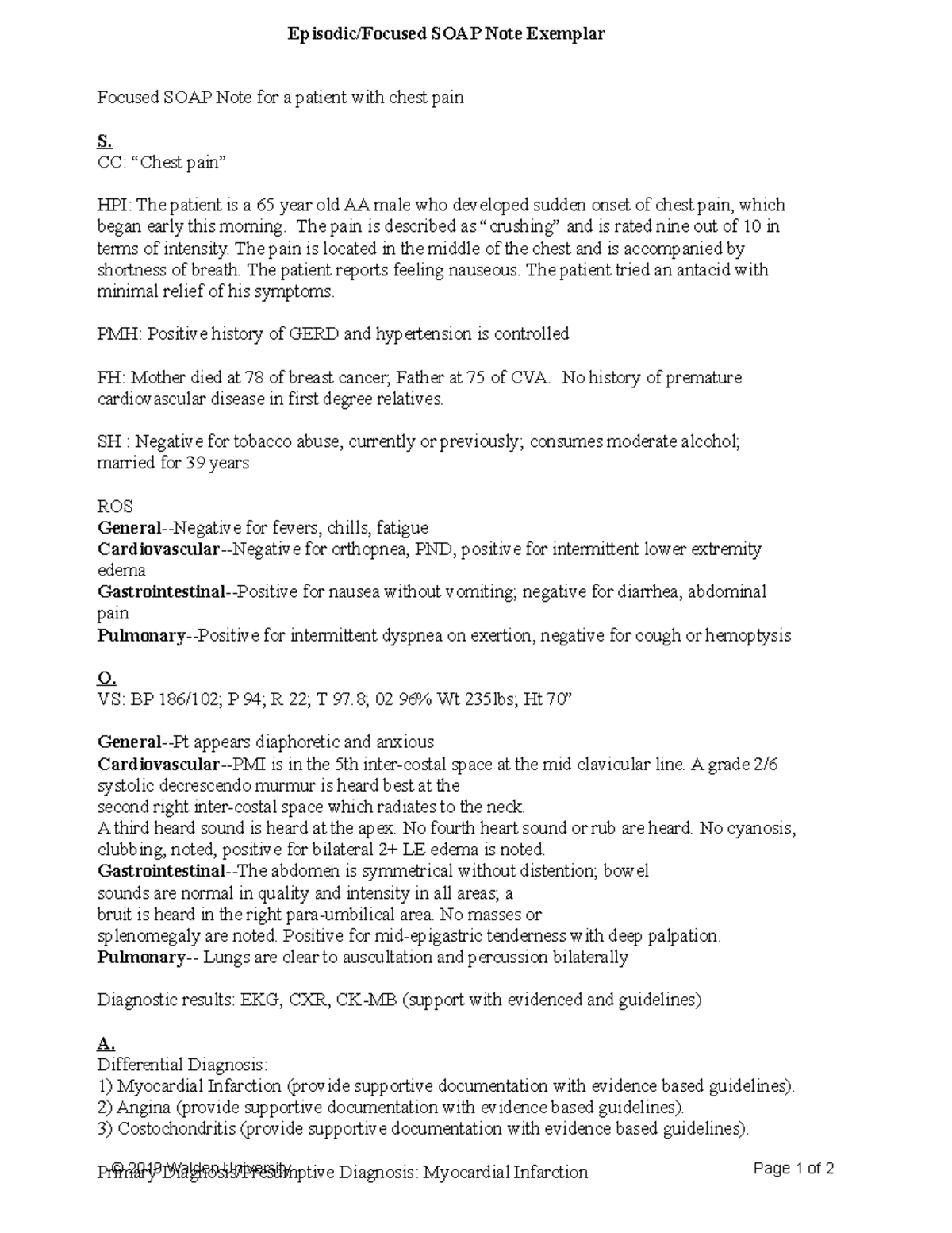 Heent Soap Example Soap Note © 2019 Walden University Page 1 Of 2 Episodicfocused Soap Note 