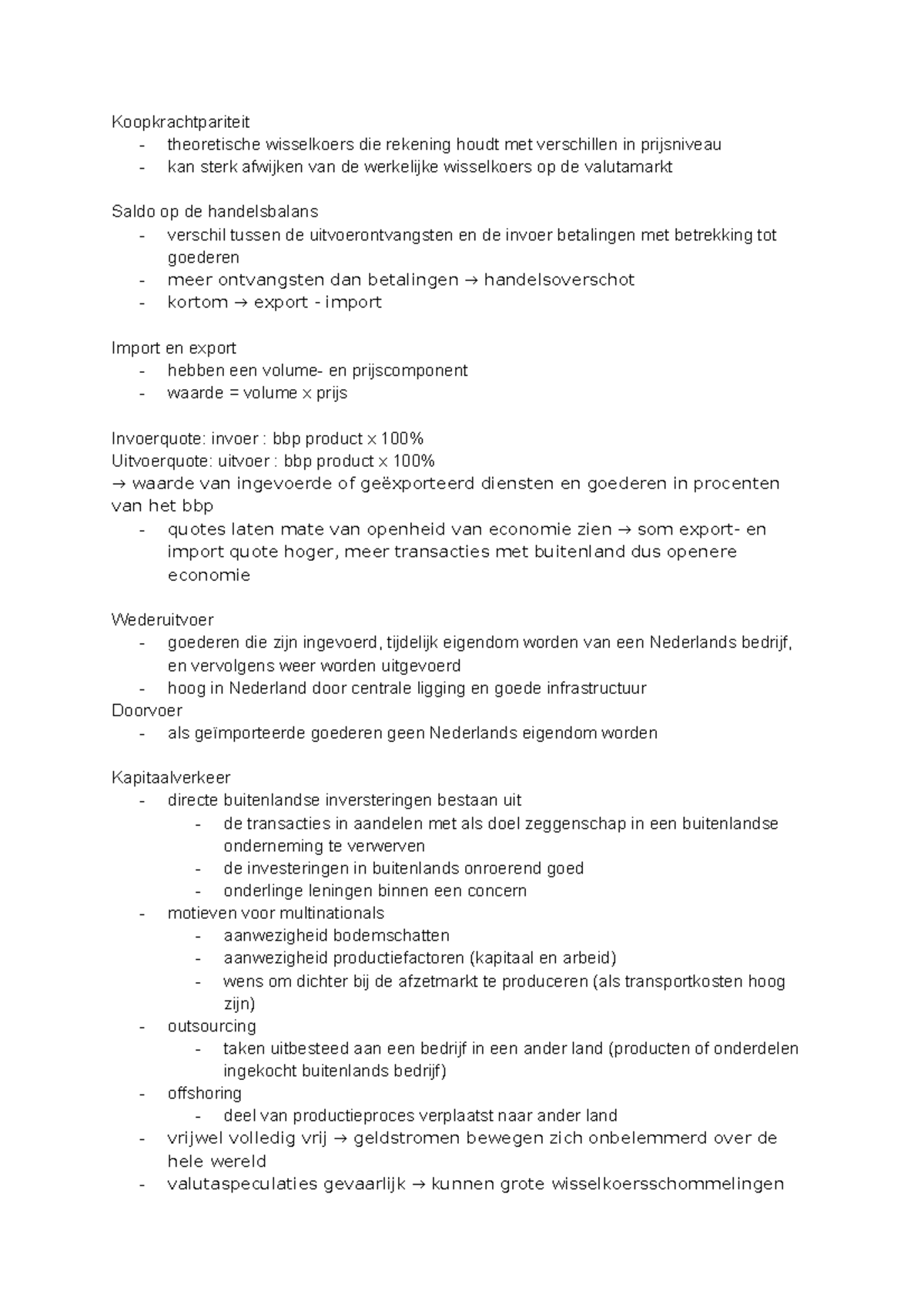 Wereldeconomie Samenvatting - Koopkrachtpariteit - theoretische ...