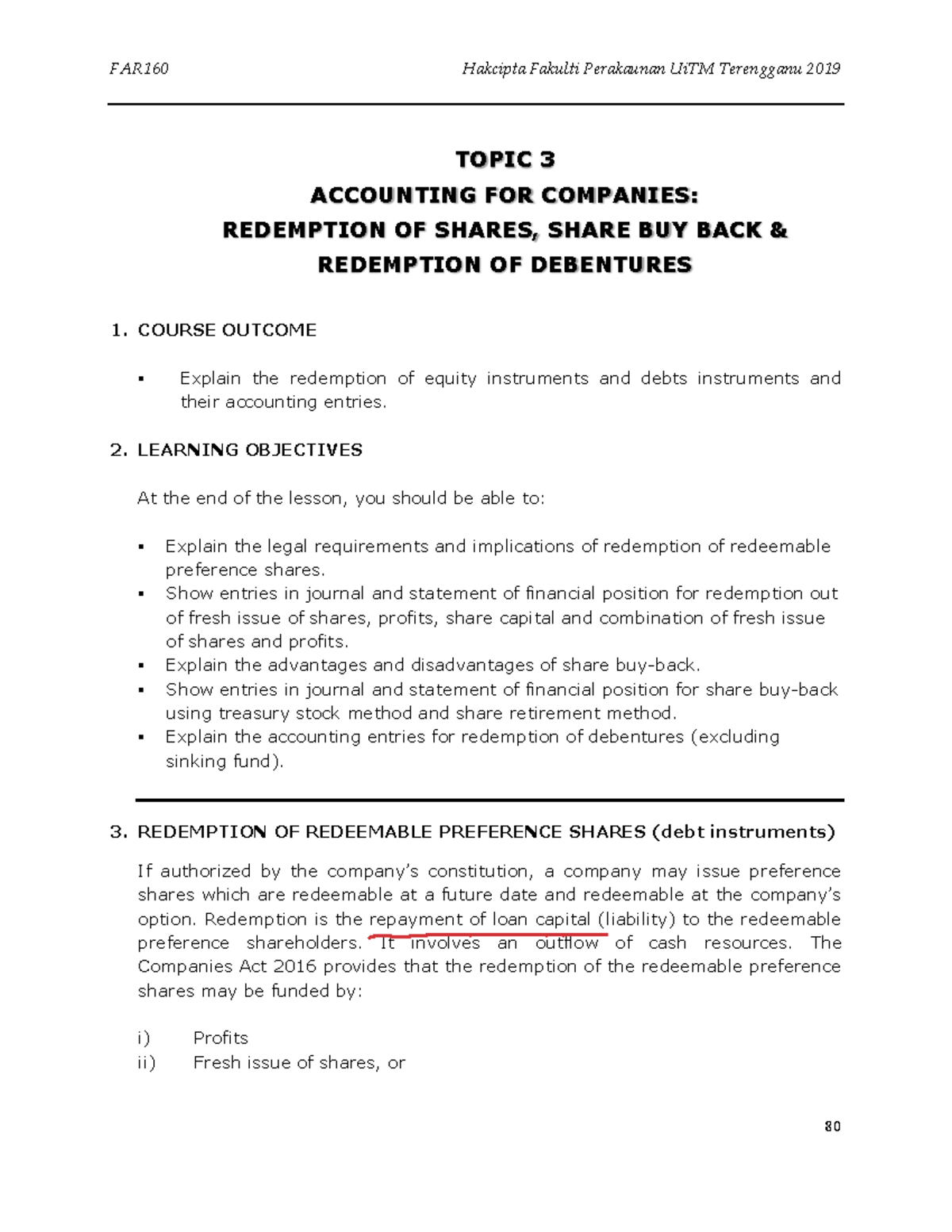 Redemption OF PREF Shares DEB Share BUY BACK - TOPIC 3 ACCOUNTING FOR ...