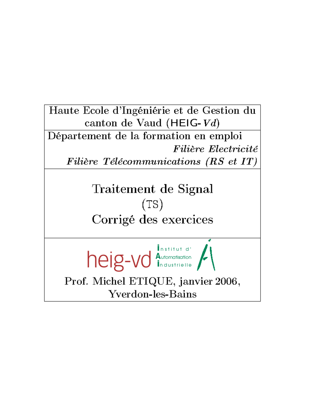 Traitement de Signal TS Corrige des exer - Haute Ecole d’Ingéniérie et ...