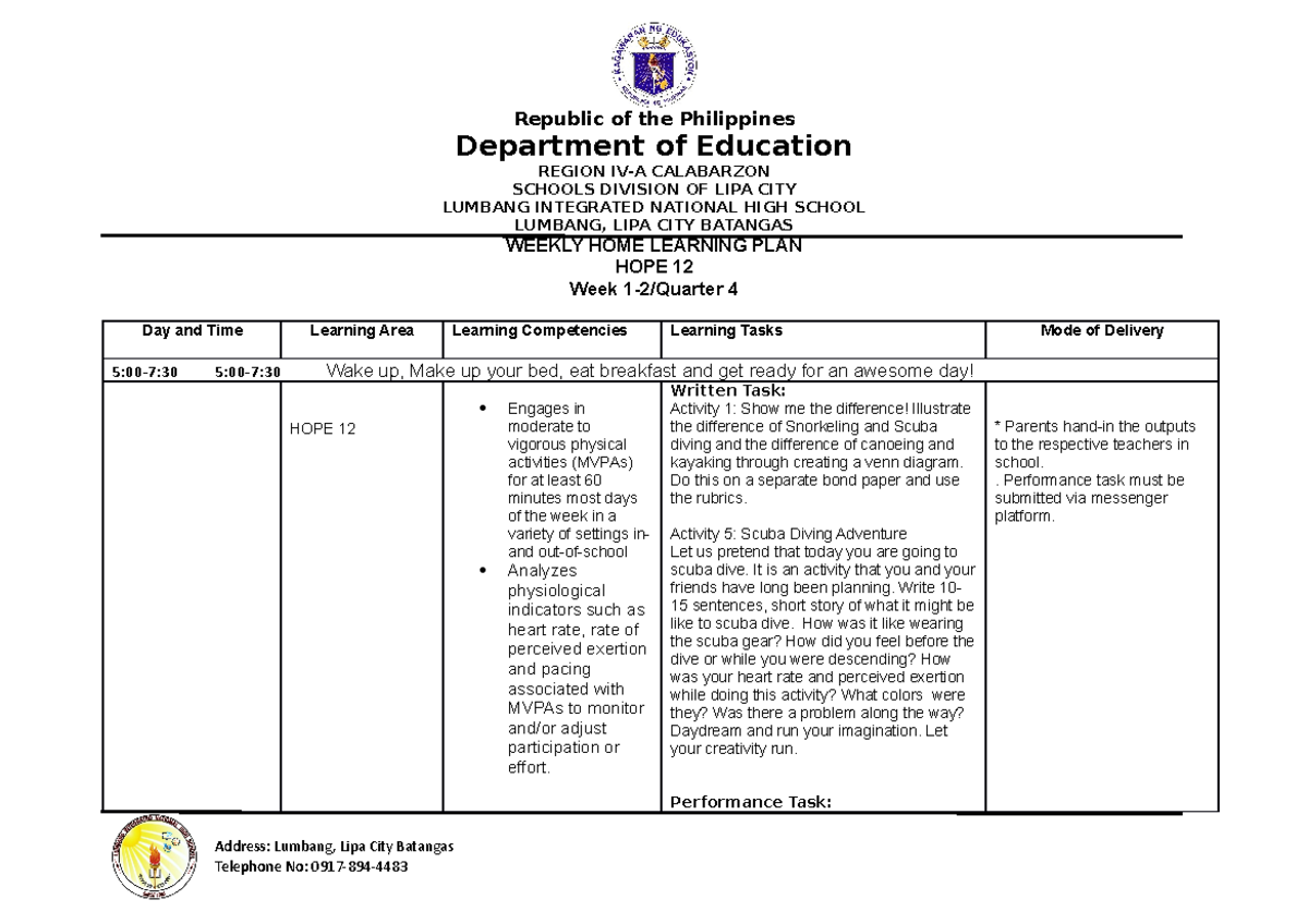 WHLP-HOPE-12 W1-8 Q4 - Hope worktext - Department of Education REGION ...