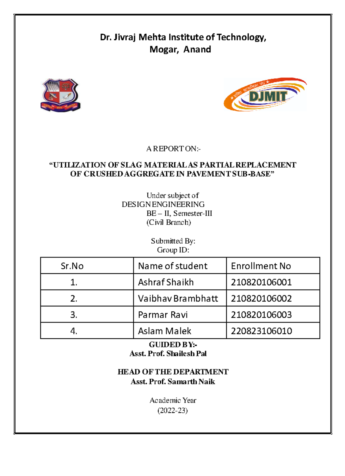 UTILIZATION OF SLAG MATERIALAS PARTIALREPLACEMENT OF CRUSHED AGGREGATE ...