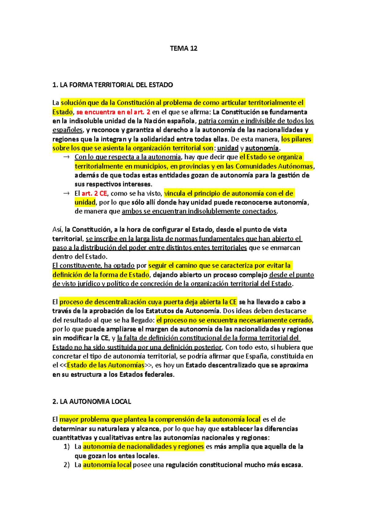 TEMA 12 - Apuntes 12 - TEMA 12 1. LA FORMA TERRITORIAL DEL ESTADO La ...