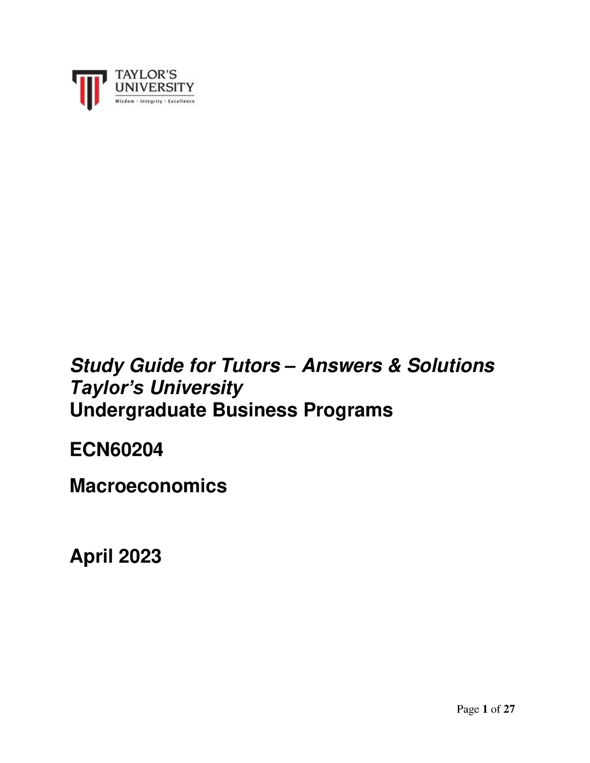 Introduction To Macroeconomics - Study Guide For Tutors – Answers ...