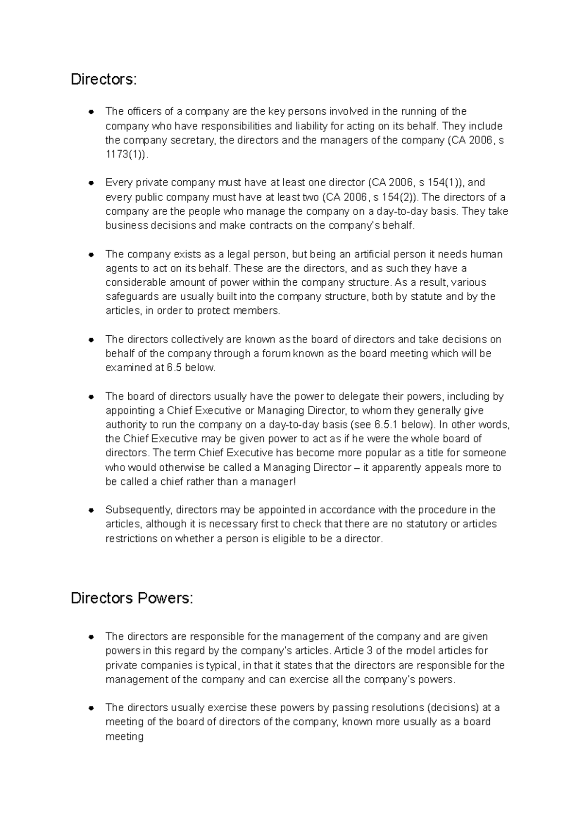 Mock Interview Assessment - Directors: The officers of a company are ...