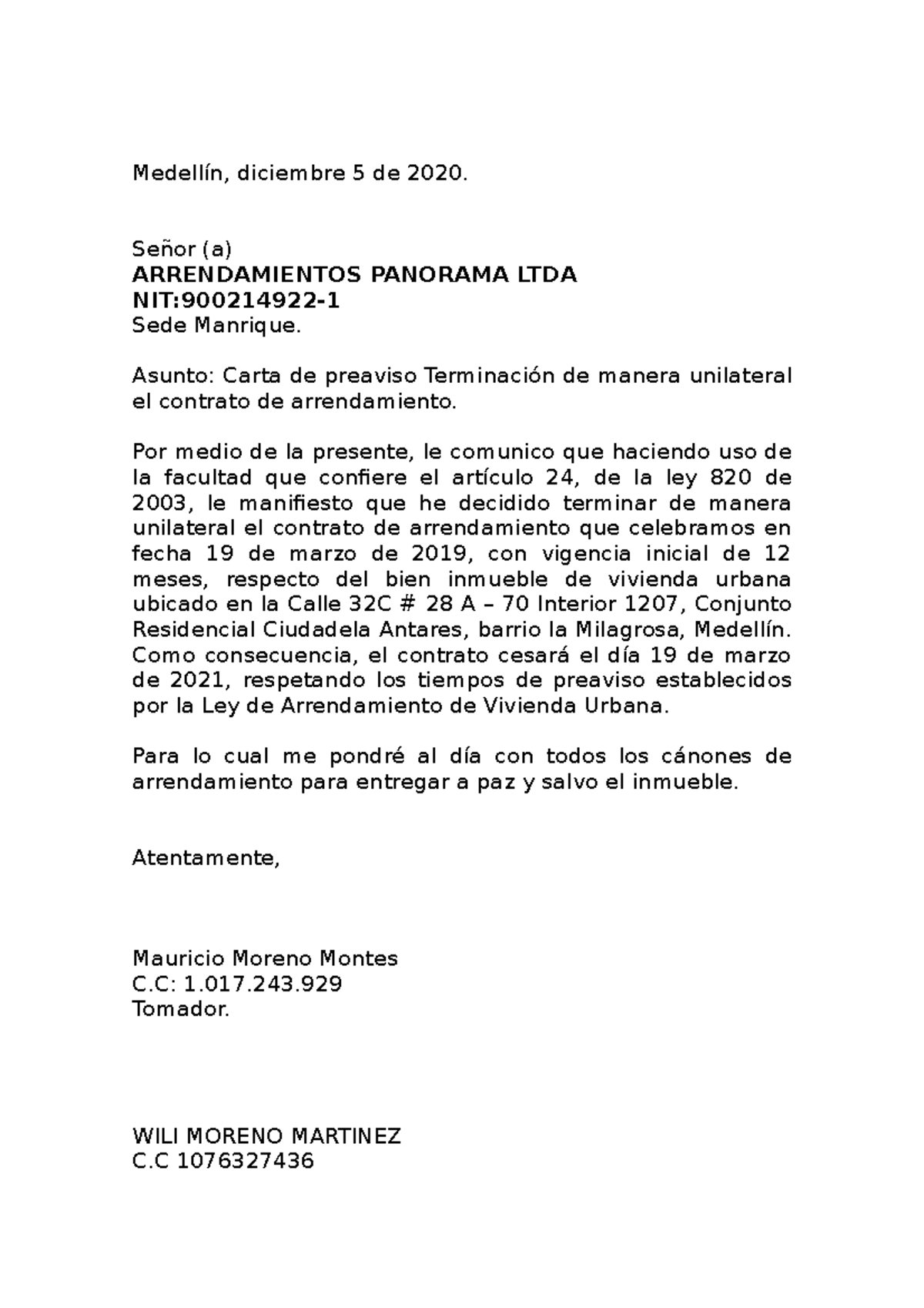 4 Modelos De Carta De Preaviso De Terminacion De Contrato Laboral En El ...