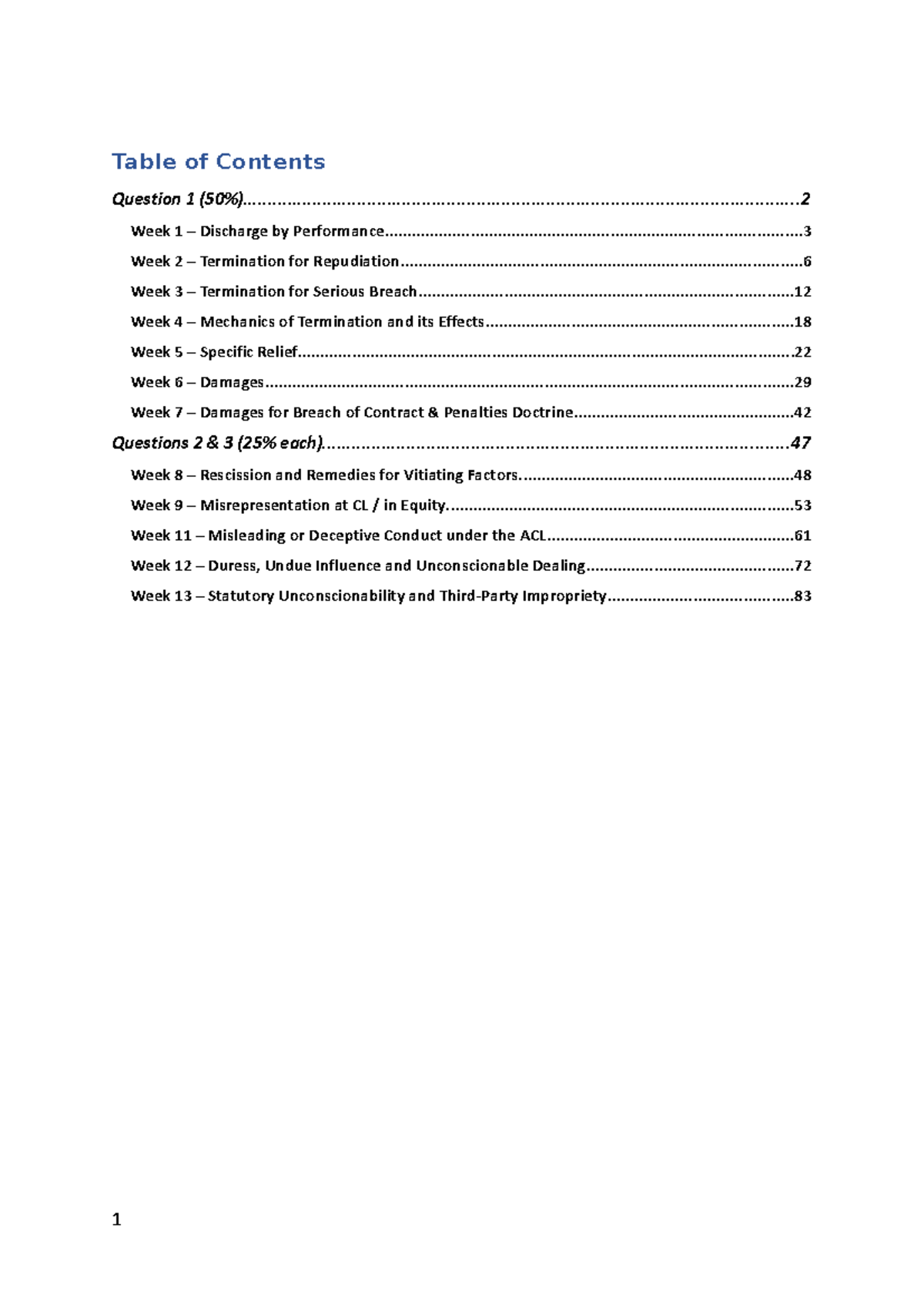LAWS 1702 Exam Notes - Table of Contents Question 1 - Studocu