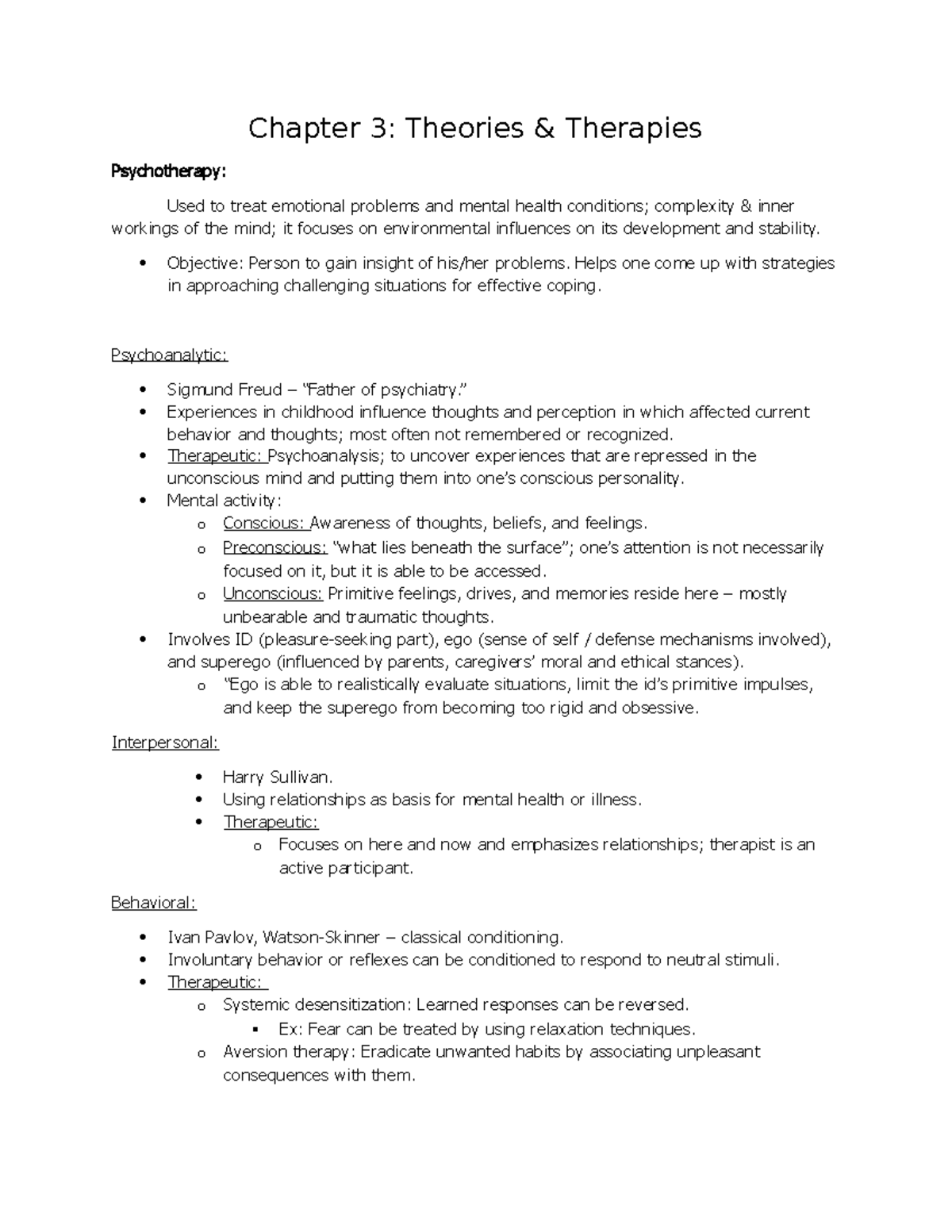 Chapter 3 - Theories And Therapies - Chapter 3: Theories & Therapies ...