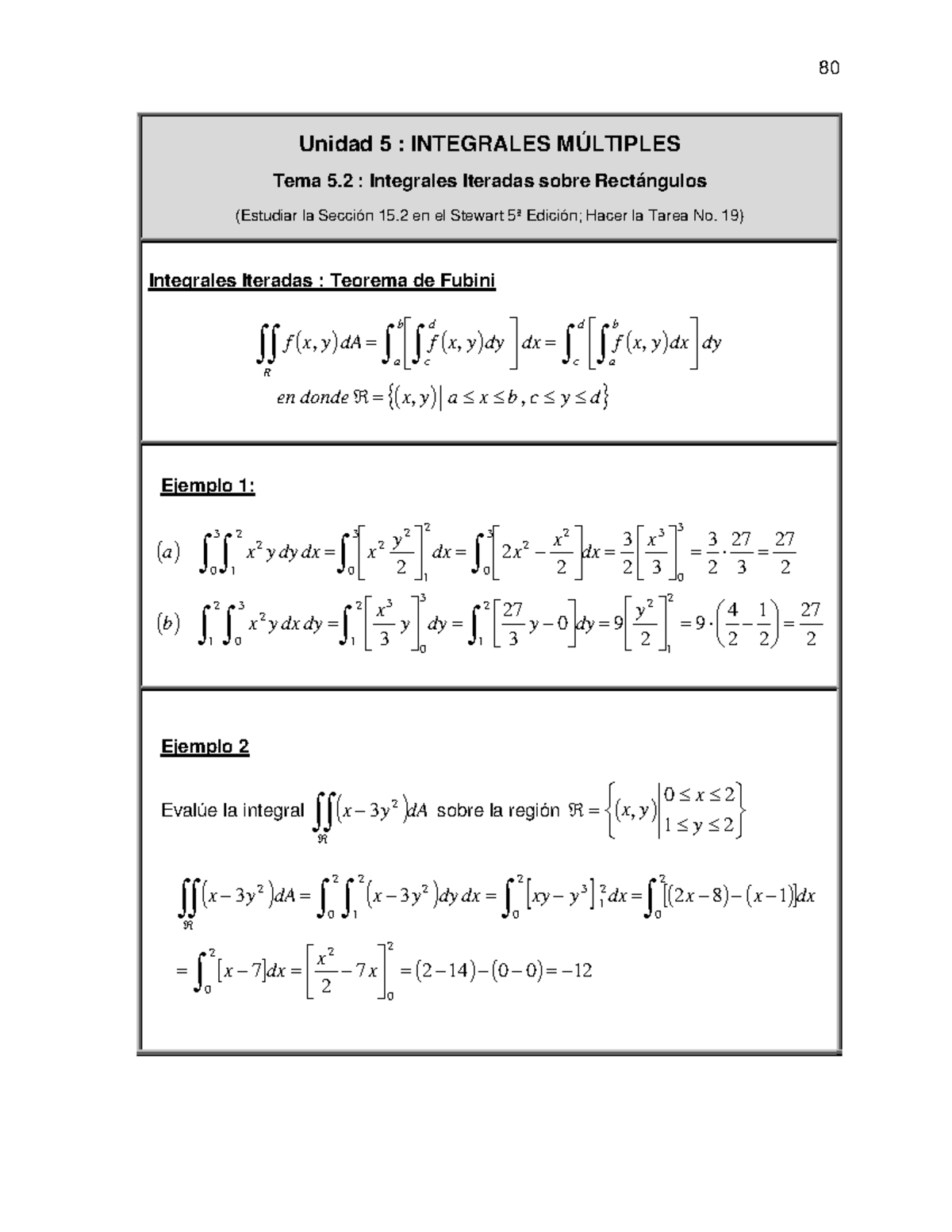 Tarea 19Integrales Iteradas - 80 Unidad 5 : INTEGRALES MÚLTIPLES Tema 5 ...