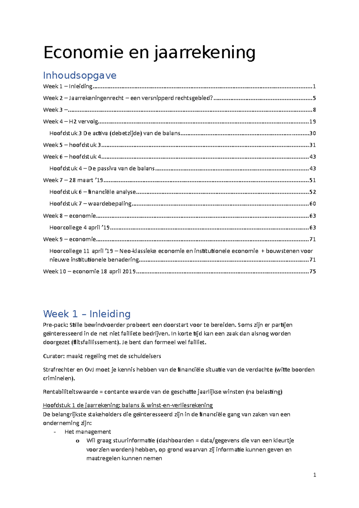 Hoorcolleges Economie En Jaarrekening 2018/19 - Economie En ...