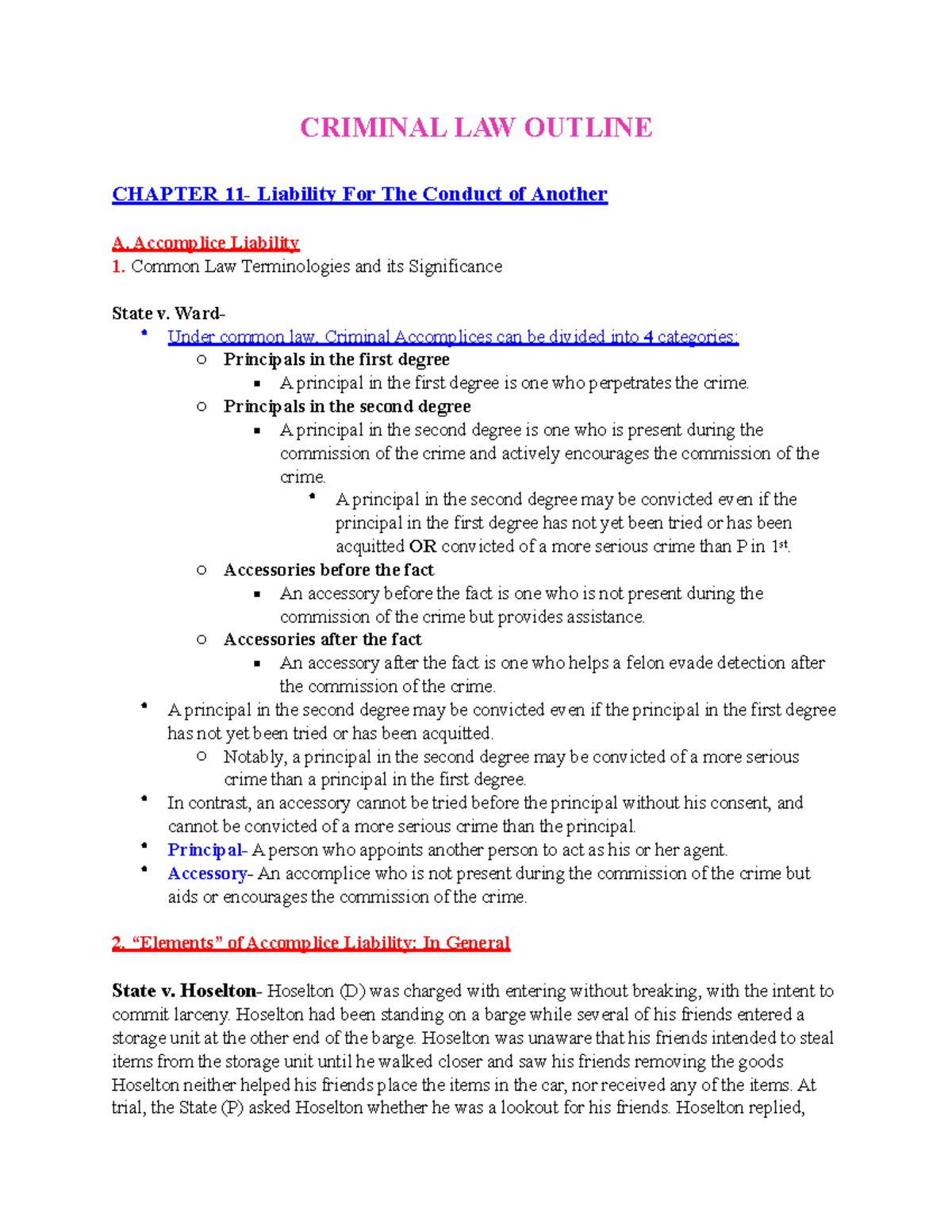 Chapter 11- Liability For The Conduct of Another - CRIMINAL LAW OUTLINE ...