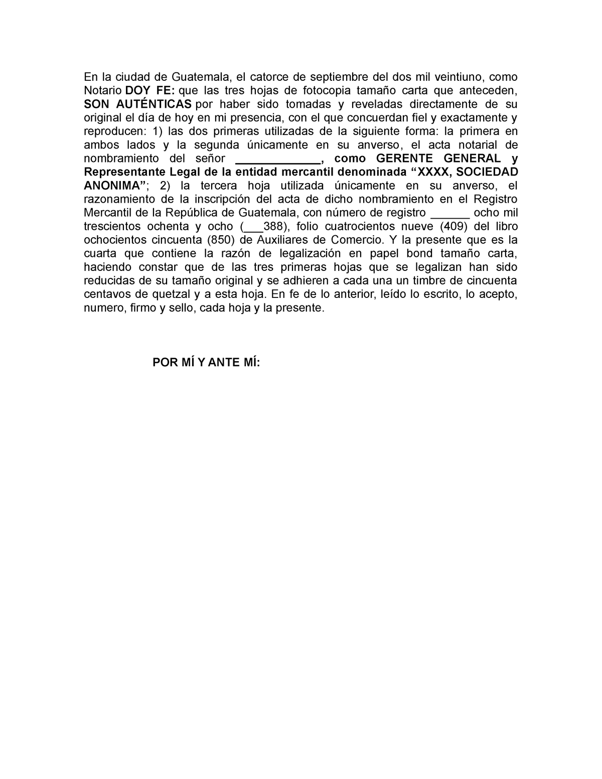 Acta De Legalización De Nombramientos De Representante Legal En La