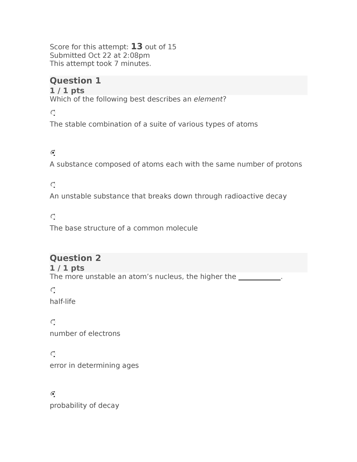 13 Out Of 15 Test Score