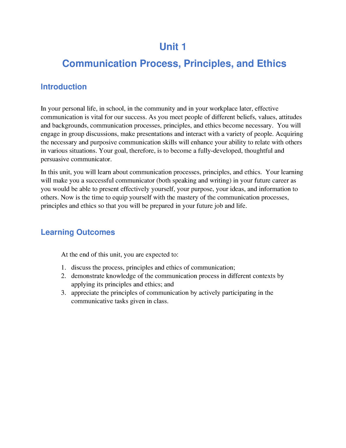 Chapter-2 - Notes - Unit 1 Communication Process, Principles, And ...