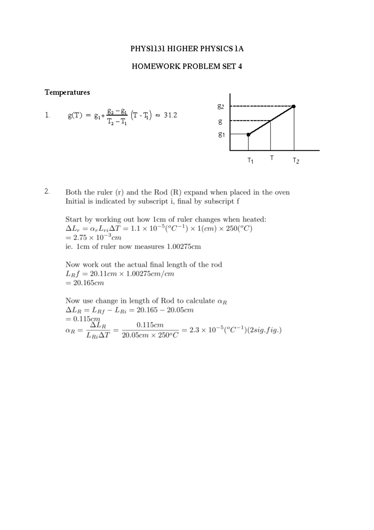 PHYS1131 solutions Tut 4 10 - PHYS1131 HIGHER PHYSICS 1A HOMEWORK ...