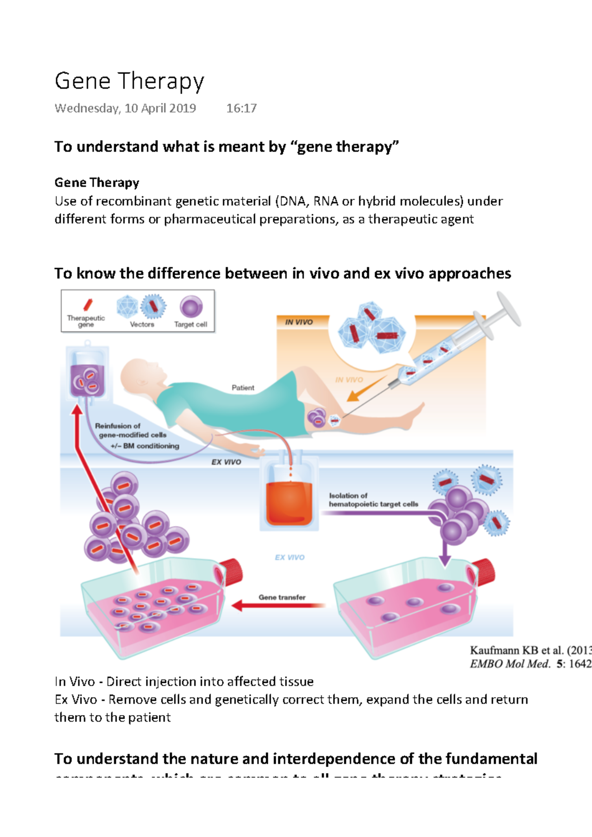 Gene Therapy To understand what is meant by “gene therapy” Gene