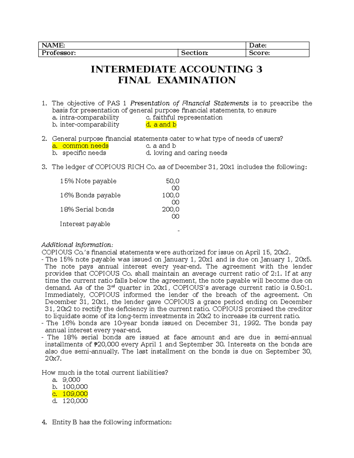 515169338-Final-Examination - NAME: Date: Professor: Section: Score ...