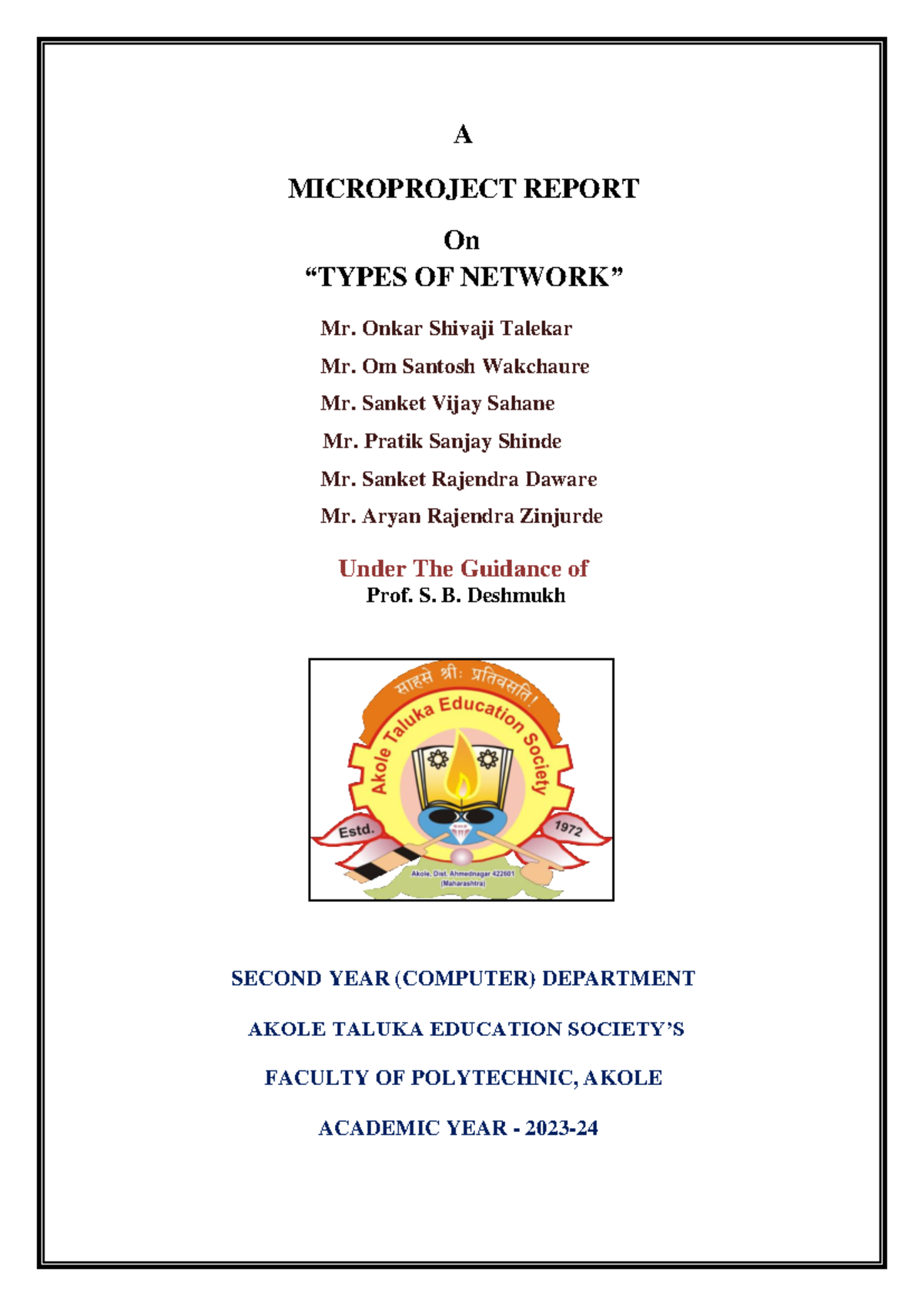 DCC micro micrproject - dssdrtgd - A MICROPROJECT REPORT On “TYPES OF ...